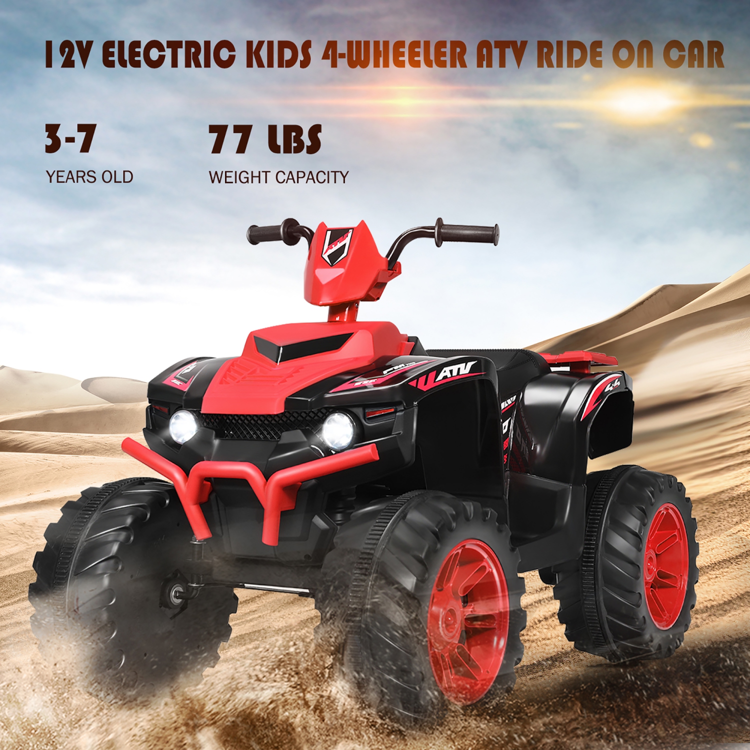Costway 12V Kids 4-Wheeler ATV Quad Ride On Car w/ LED Lights Music Bluetooth USB