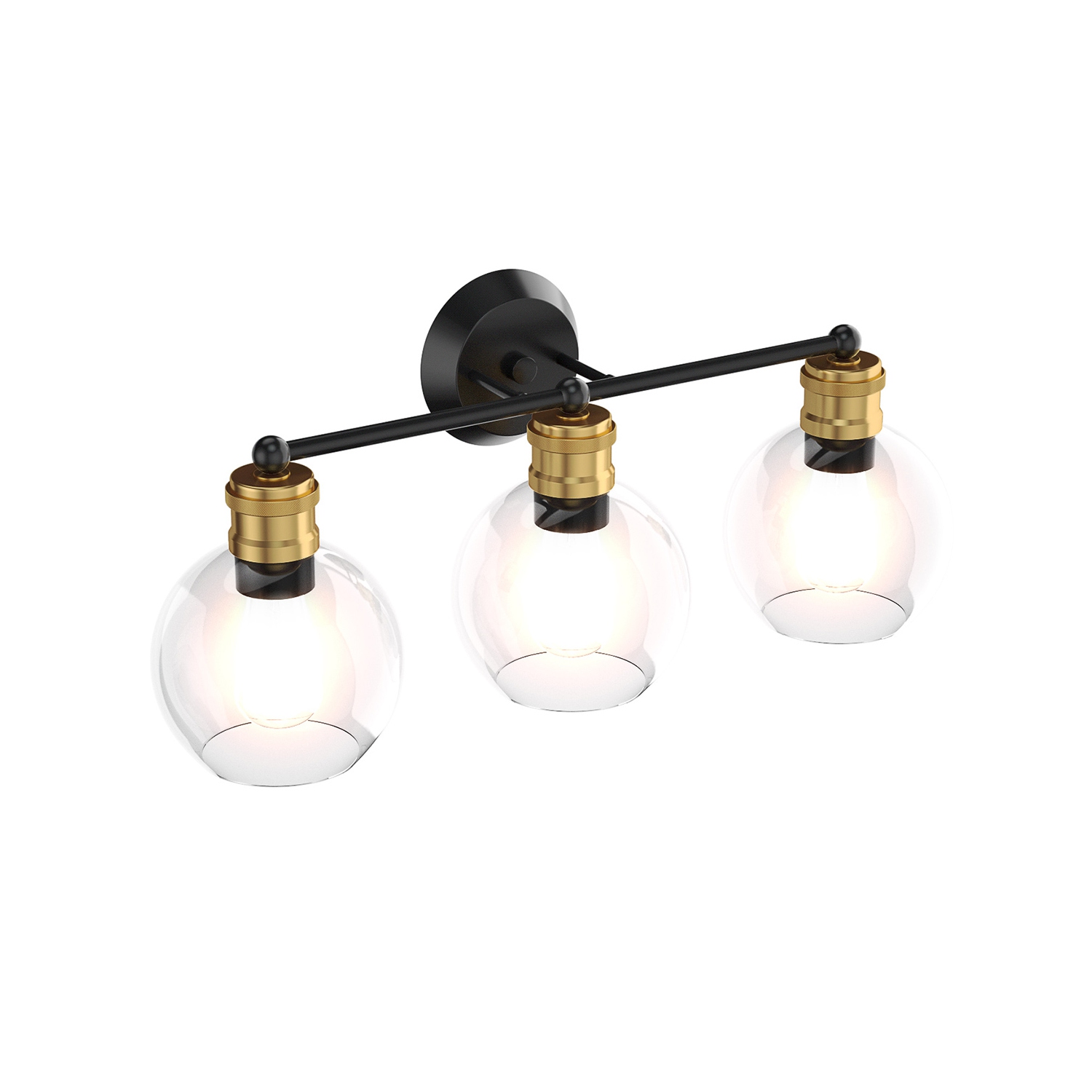 Costway 3-light Vanity Bathroom Light w/ 7'' Round Clear Glass Shade Vintage Wall Sconce