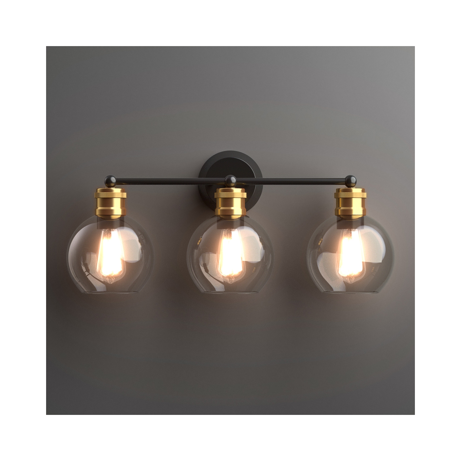 Costway 3-light Vanity Bathroom Light w/ 7'' Round Clear Glass Shade Vintage Wall Sconce