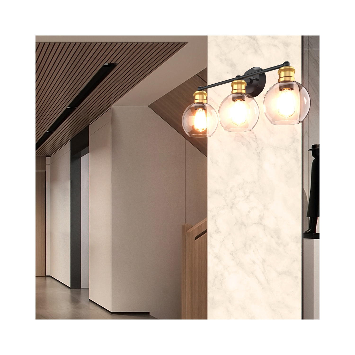 Costway 3-light Vanity Bathroom Light w/ 7'' Round Clear Glass Shade Vintage Wall Sconce