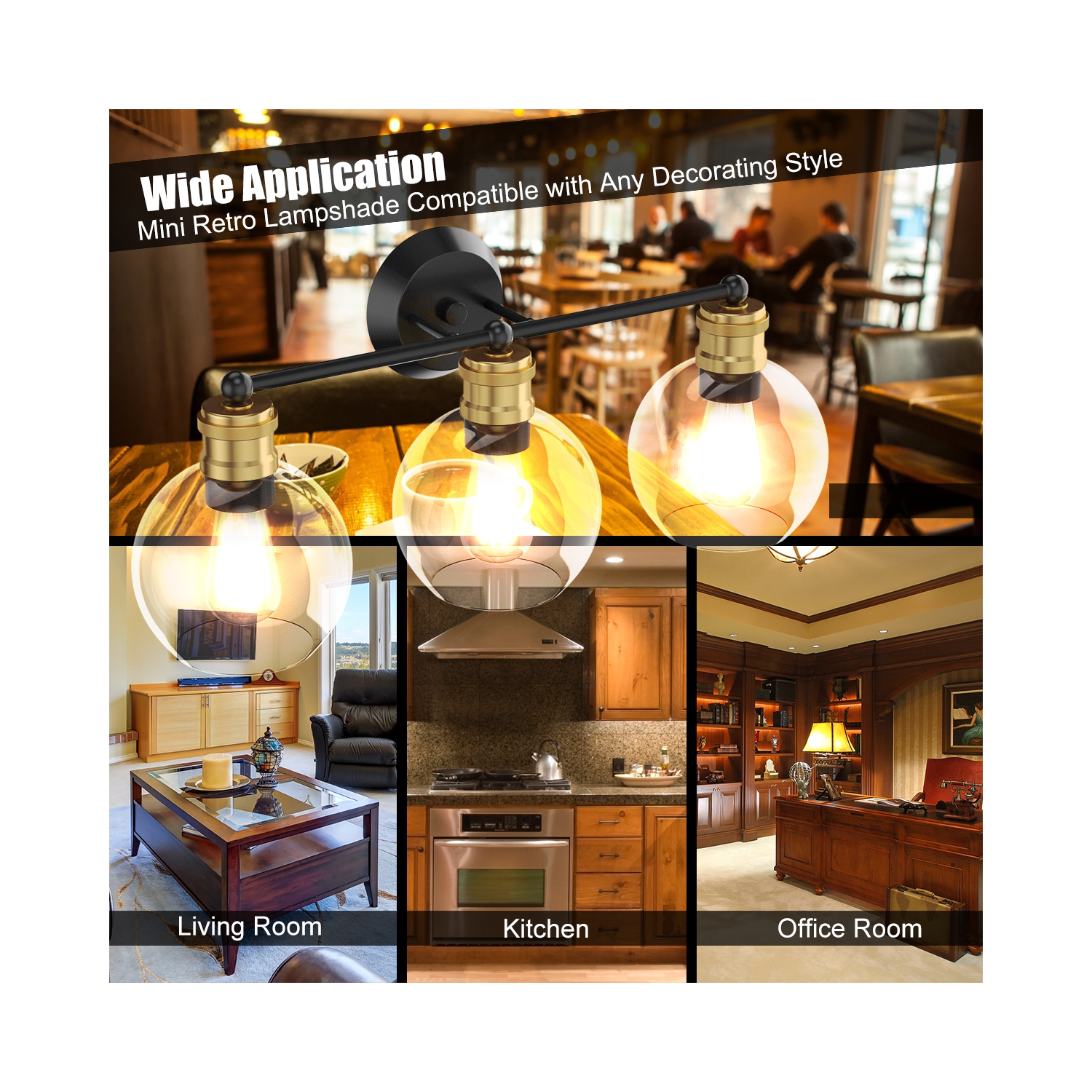 Costway 3-light Vanity Bathroom Light w/ 7'' Round Clear Glass Shade Vintage Wall Sconce