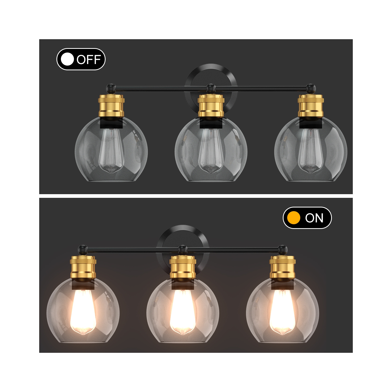 Costway 3-light Vanity Bathroom Light w/ 7'' Round Clear Glass Shade Vintage Wall Sconce