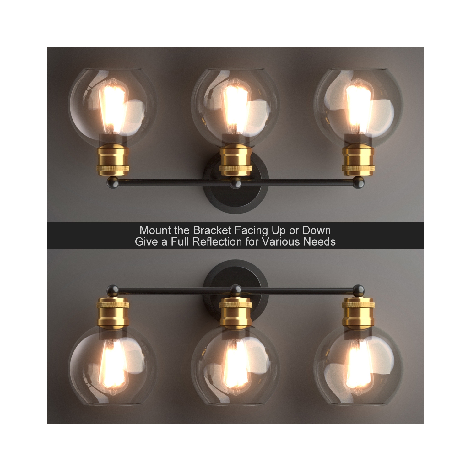 Costway 3-light Vanity Bathroom Light w/ 7'' Round Clear Glass Shade Vintage Wall Sconce