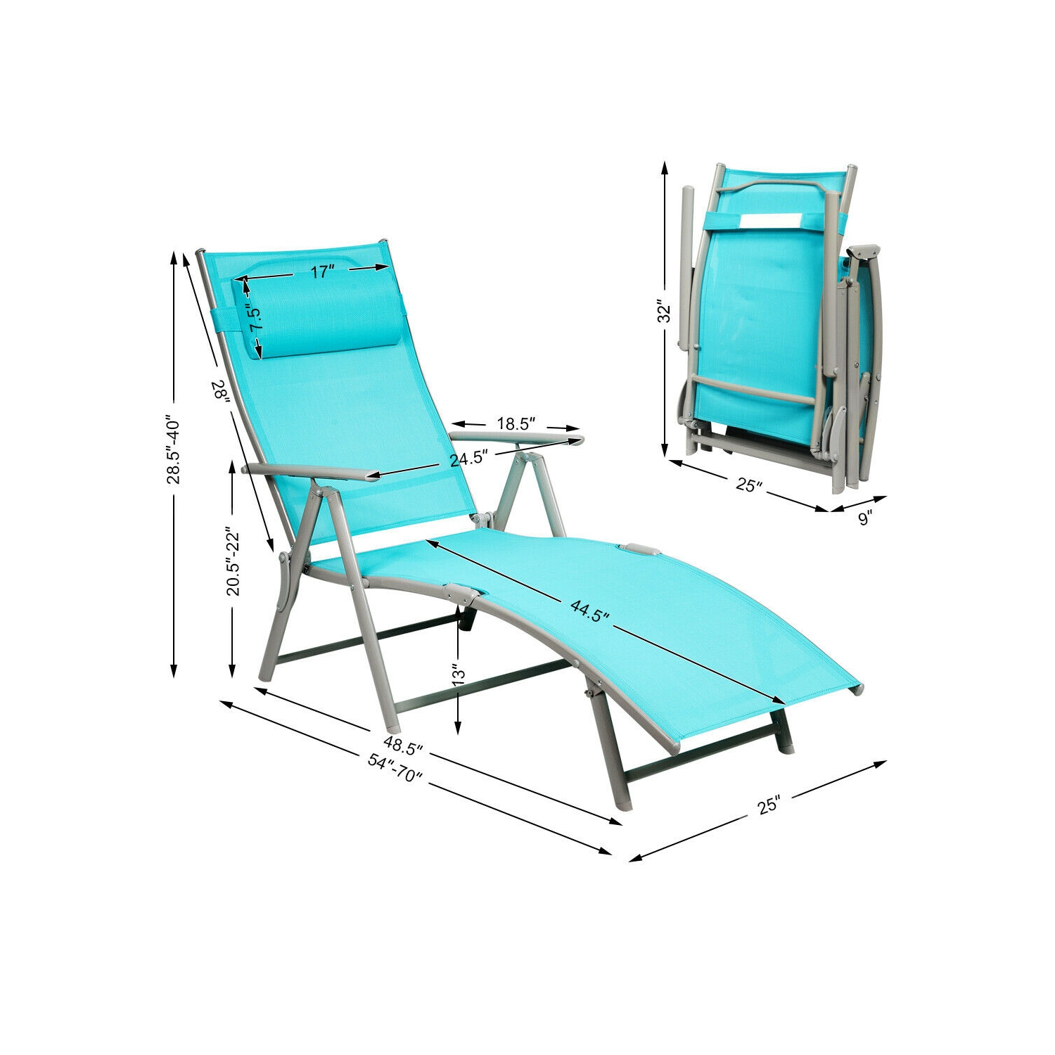 Costway 2PC Folding Chaise Lounge Chair w/Cushion