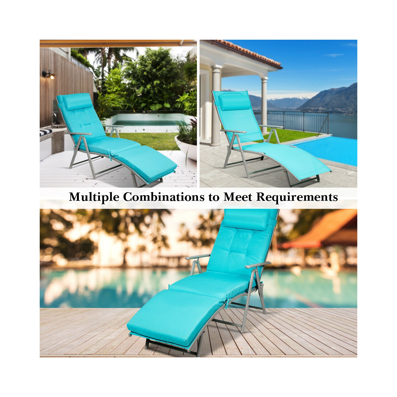 Costway 2PC Folding Chaise Lounge Chair w/Cushion