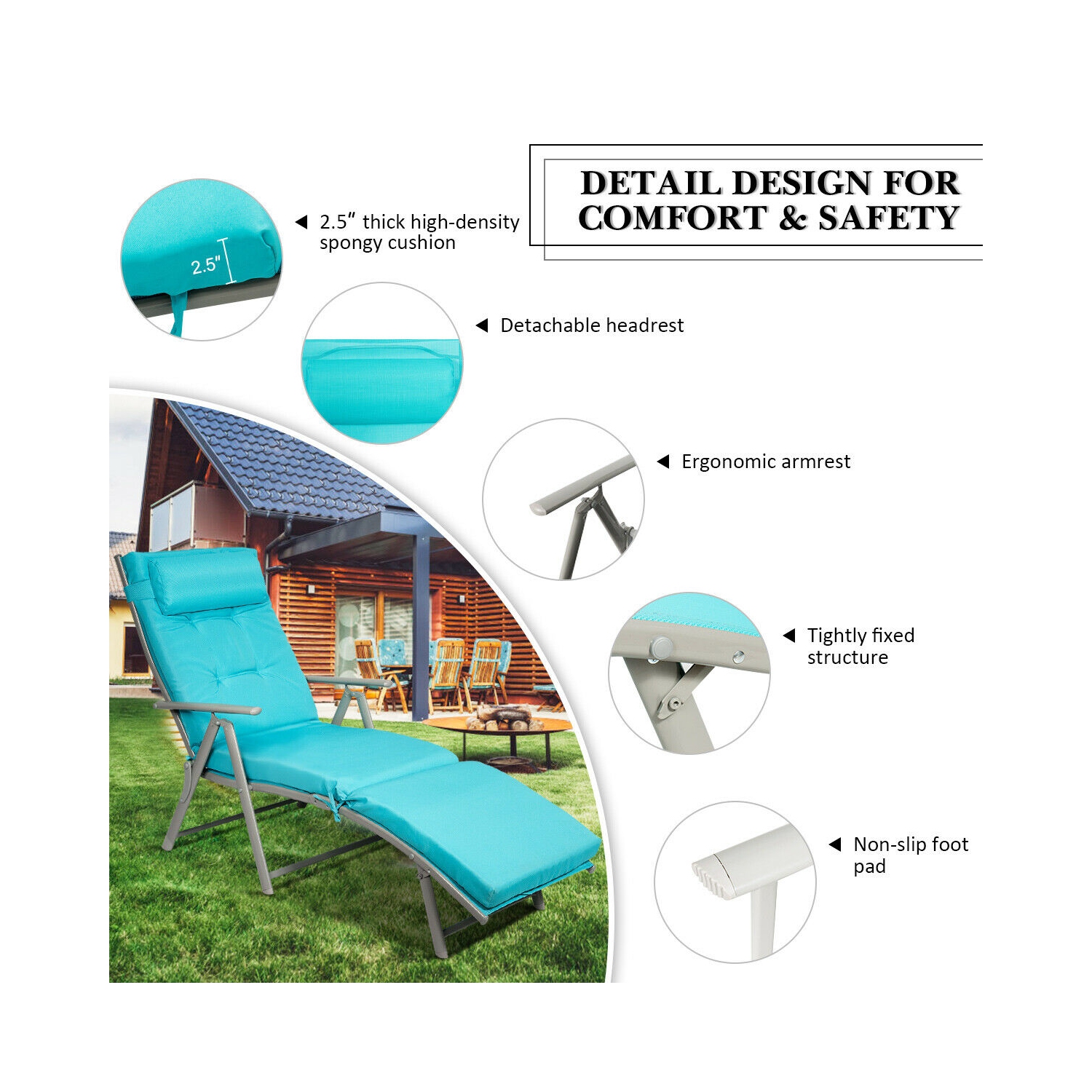 Costway 2PC Folding Chaise Lounge Chair w/Cushion