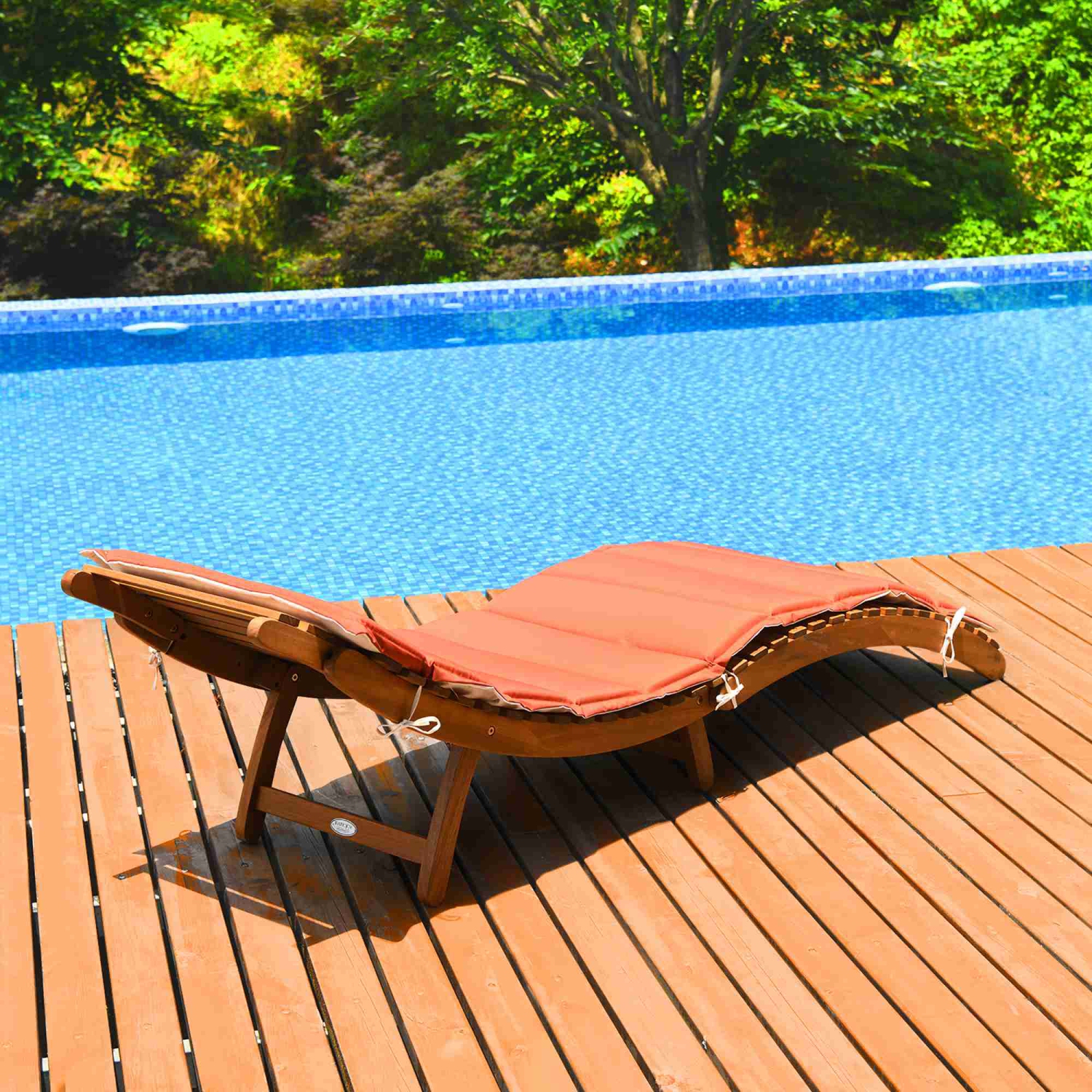 Costway 2 PCS Folding Wooden Outdoor Lounge Chair Chaise Red/White Cushion Pad Pool Deck