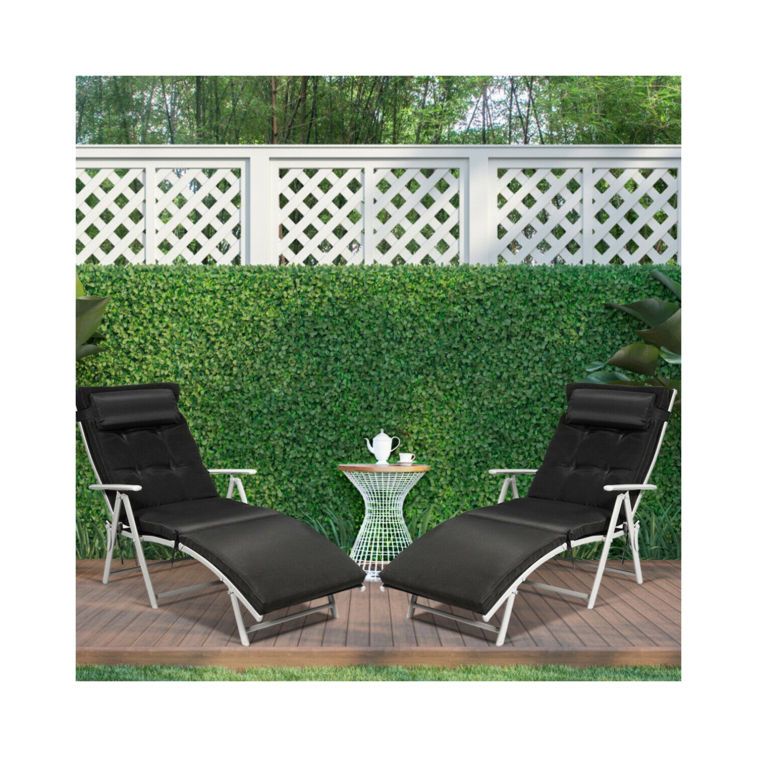 Costway 2PC Folding Chaise Lounge Chair w/Cushion BlackGrayTurquoise