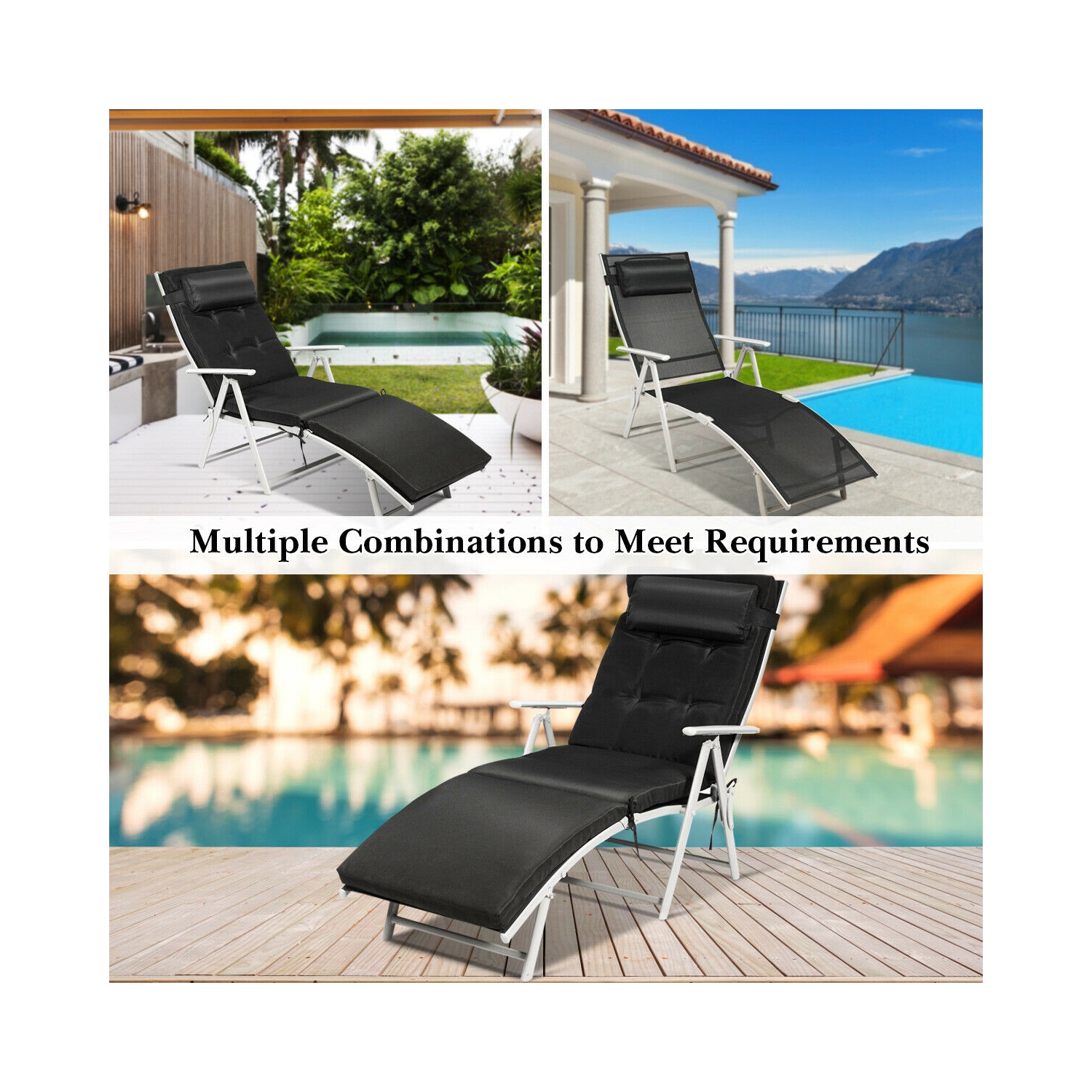 Costway 2PC Folding Chaise Lounge Chair w/Cushion BlackGrayTurquoise