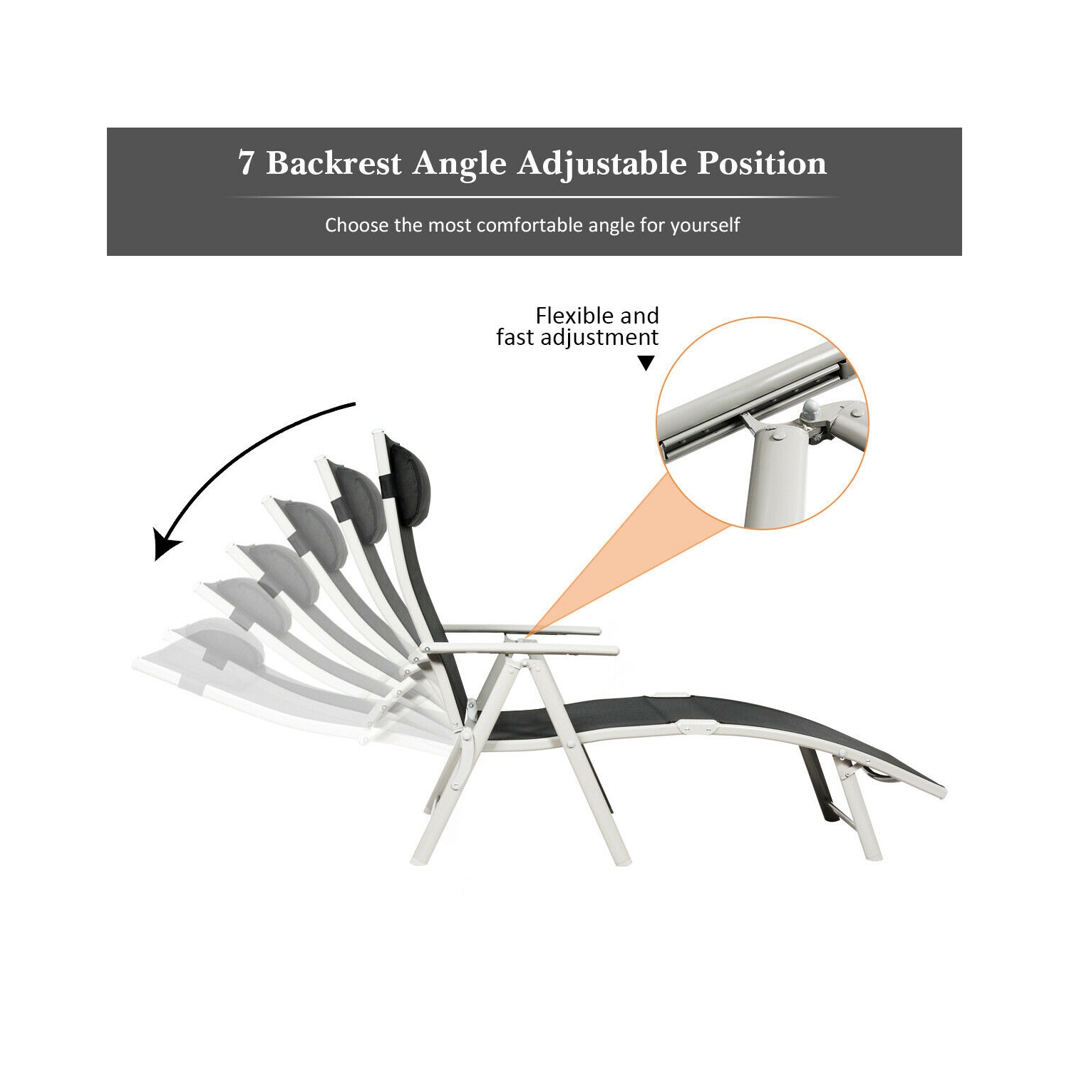 Costway 2PC Folding Chaise Lounge Chair w/Cushion BlackGrayTurquoise