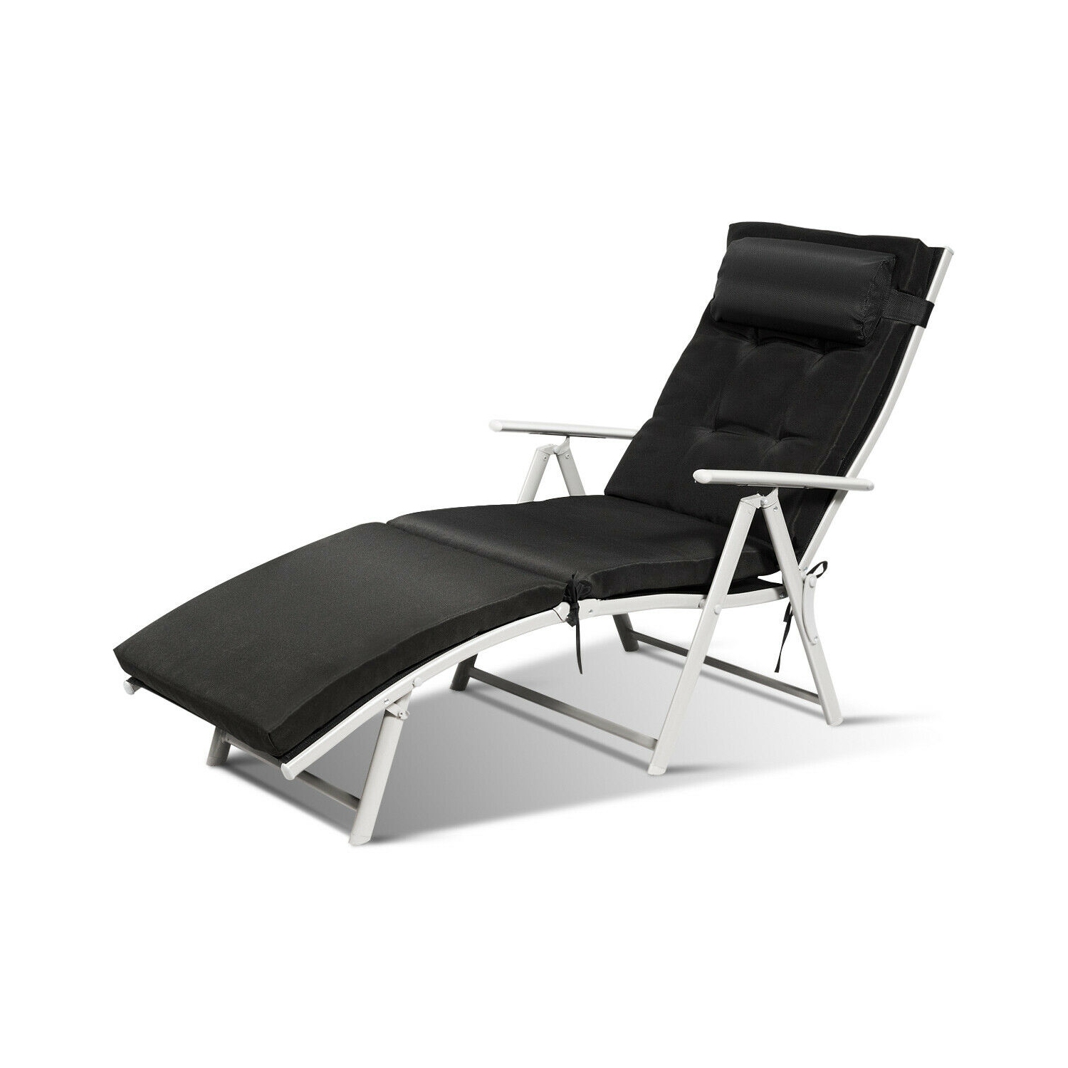 Costway 2PC Folding Chaise Lounge Chair w/Cushion BlackGrayTurquoise