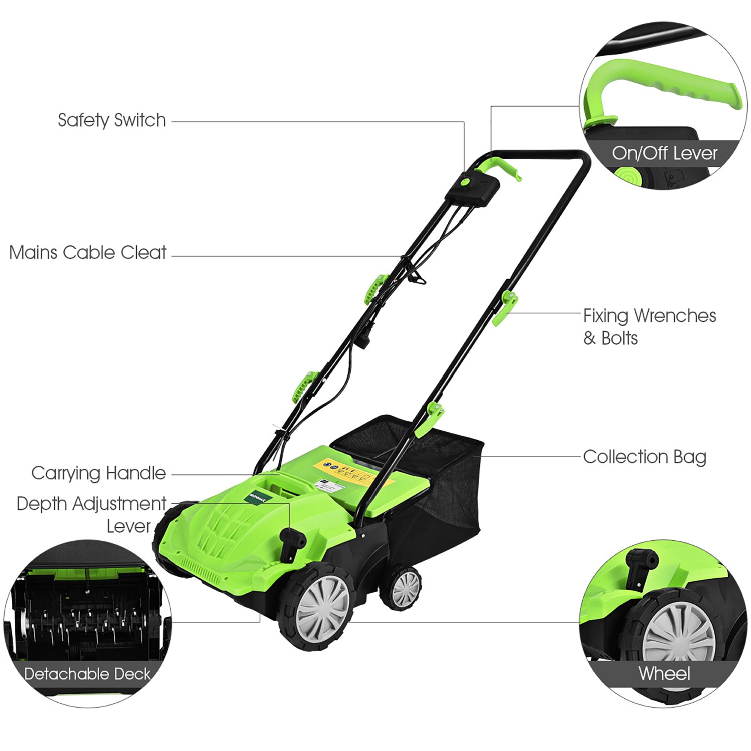 Costway 12Amp Corded Scarifier 13” Electric Lawn Dethatcher w/40L Collection Bag