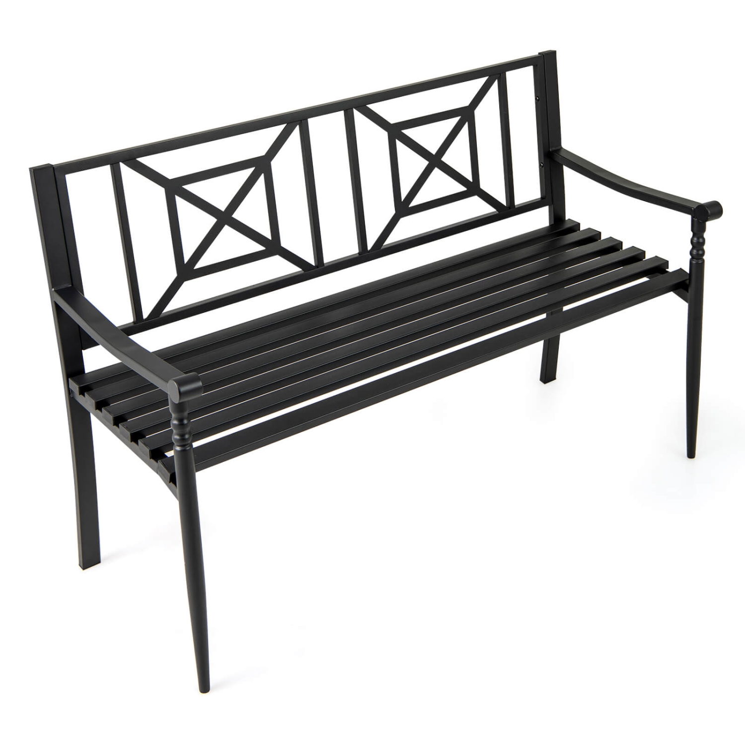Costway Patio Garden Bench Steel Frame Park Yard Outdoor Furniture Porch Chair Black