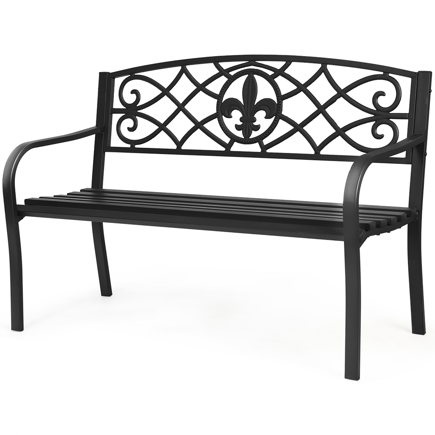 Costway Patio Garden Bench Park Yard Outdoor Furniture Steel Slats Porch Chair Seat