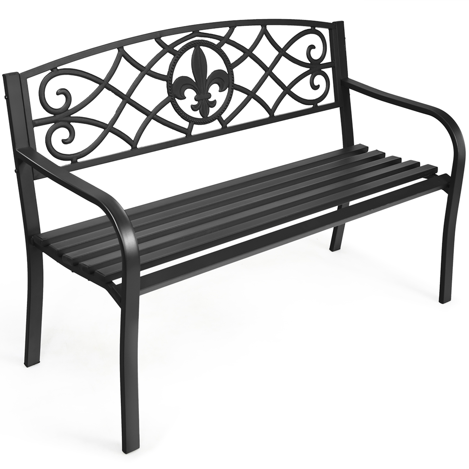 Costway Patio Garden Bench Park Yard Outdoor Furniture Steel Slats Porch Chair Seat