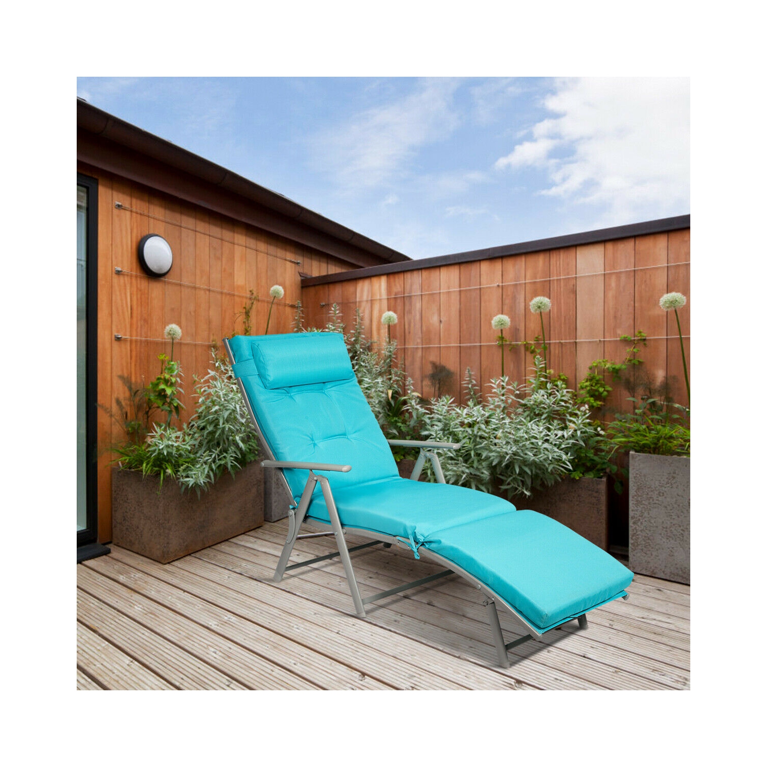 Costway Folding Chaise Lounge Chair w/Cushion BlackGrayTurquoise