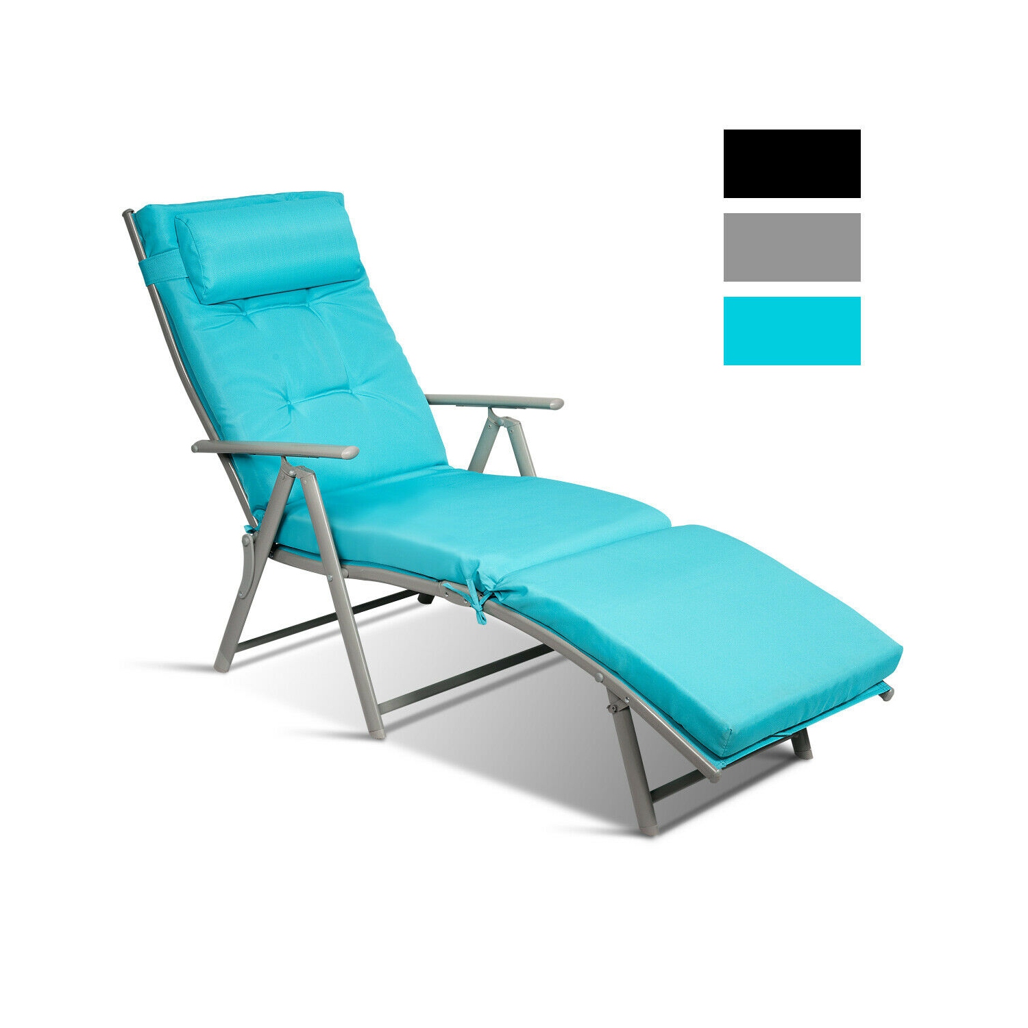 Costway Folding Chaise Lounge Chair w/Cushion BlackGrayTurquoise
