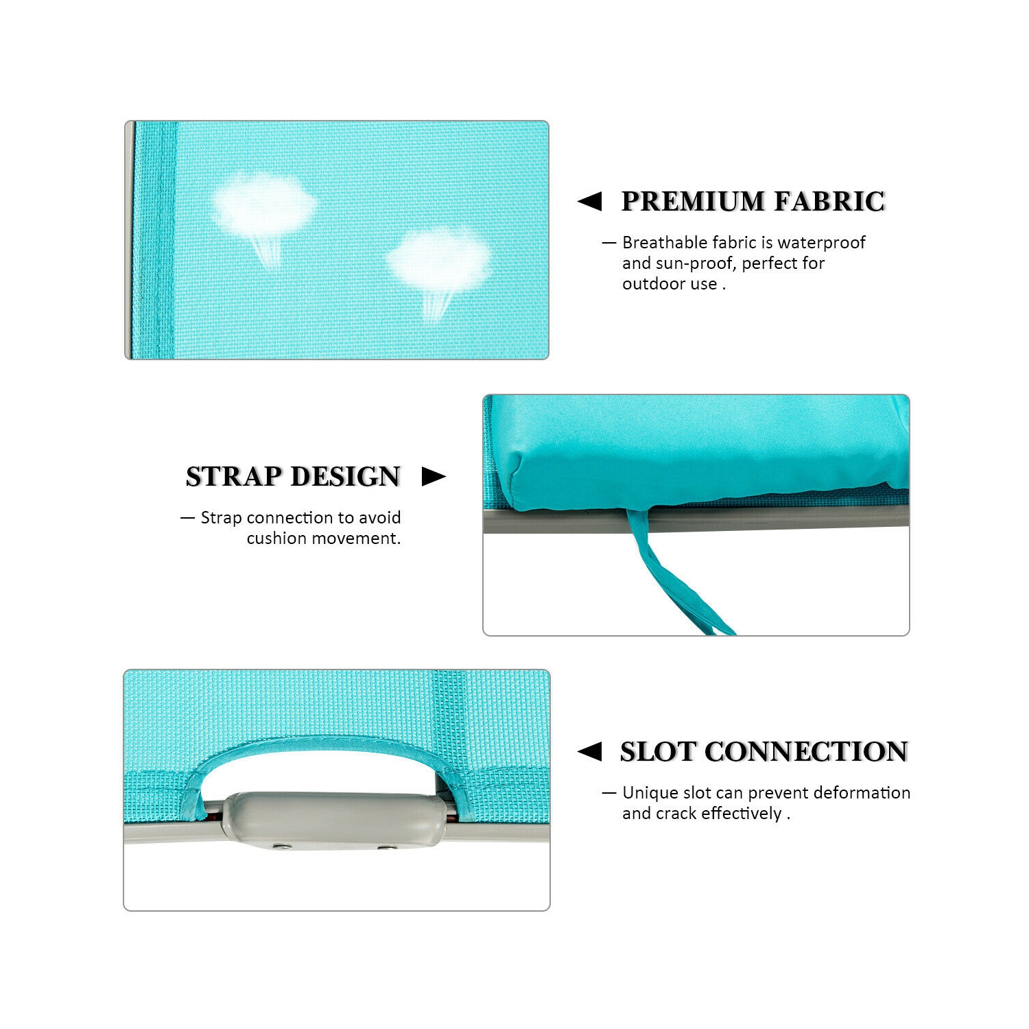 Costway Folding Chaise Lounge Chair w/Cushion BlackGrayTurquoise