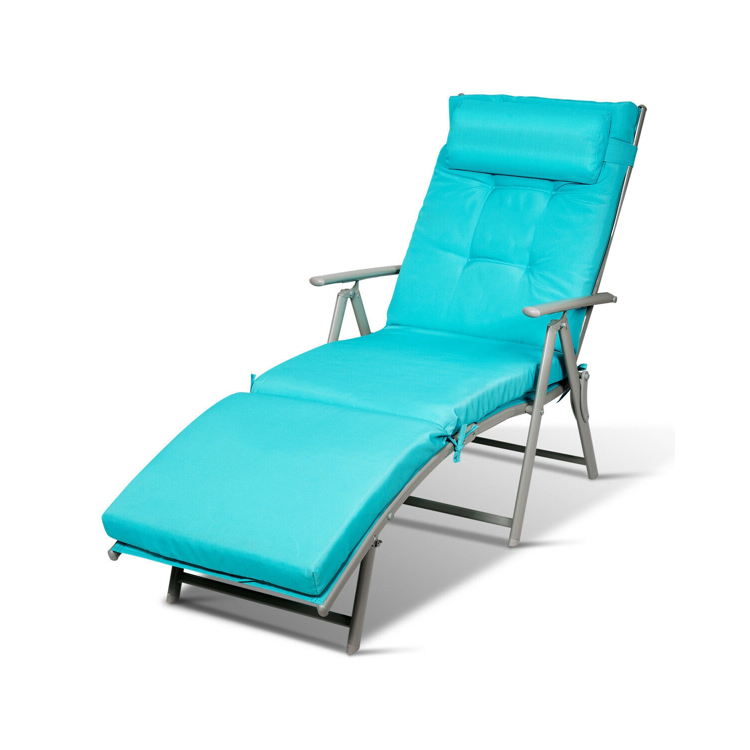 Costway Folding Chaise Lounge Chair w/Cushion BlackGrayTurquoise