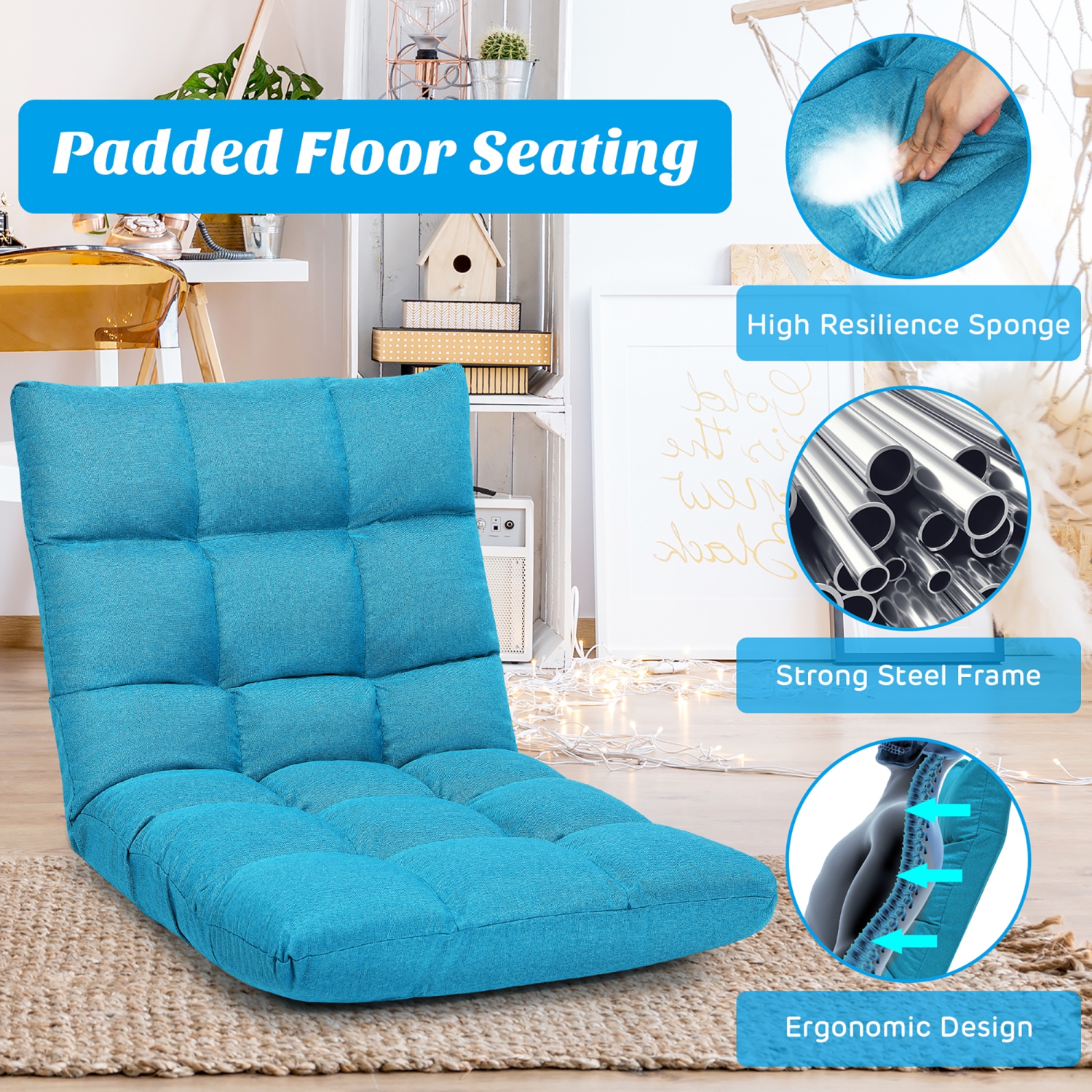 Costway Adjustable 14-Position Floor Chair Folding Lazy Gaming Sofa Lounge Chair