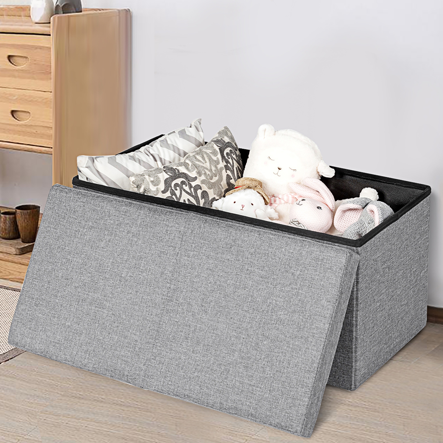 Banc de rangement pliant de 30 po avec plateau relevable de Costway 80&nbsp;L capacité