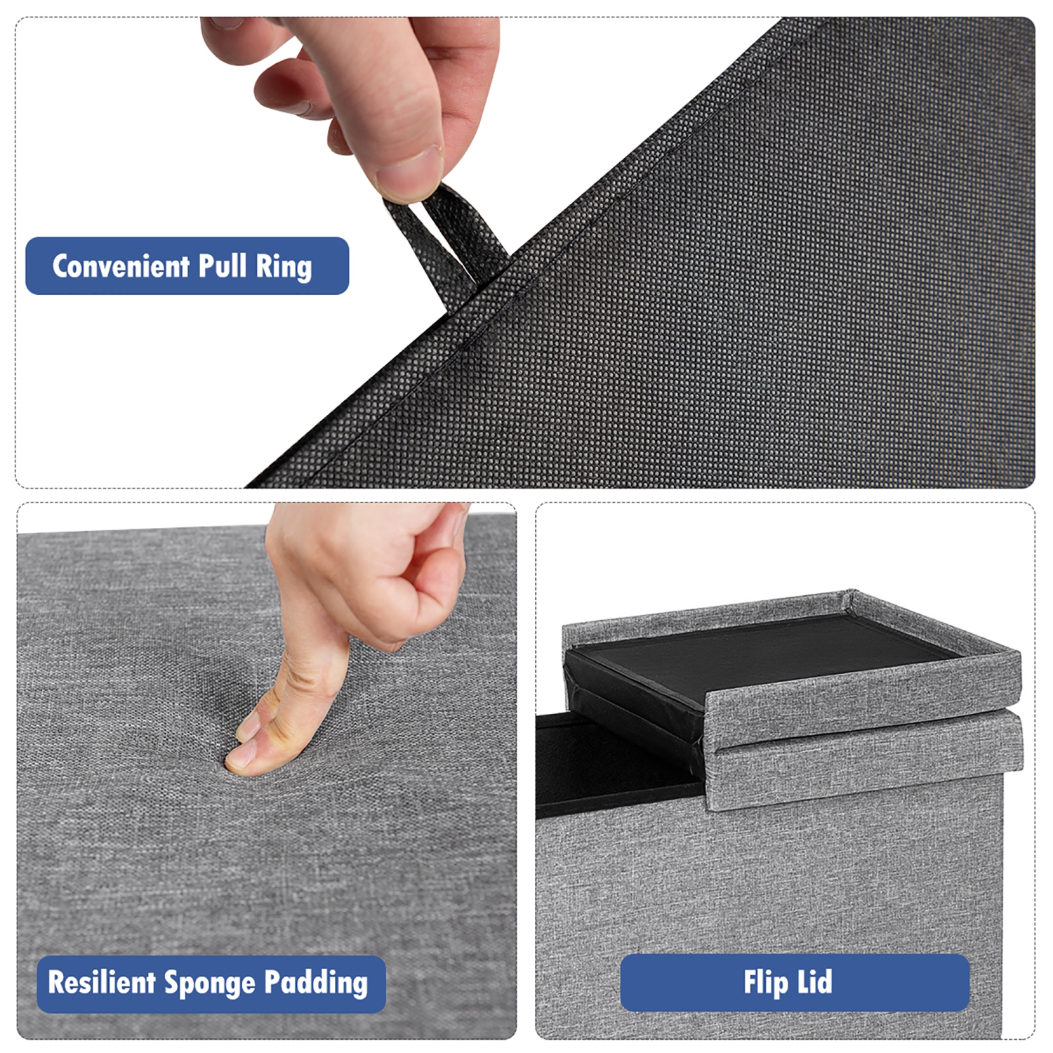 Banc de rangement pliant de 30 po avec plateau relevable de Costway 80&nbsp;L capacité