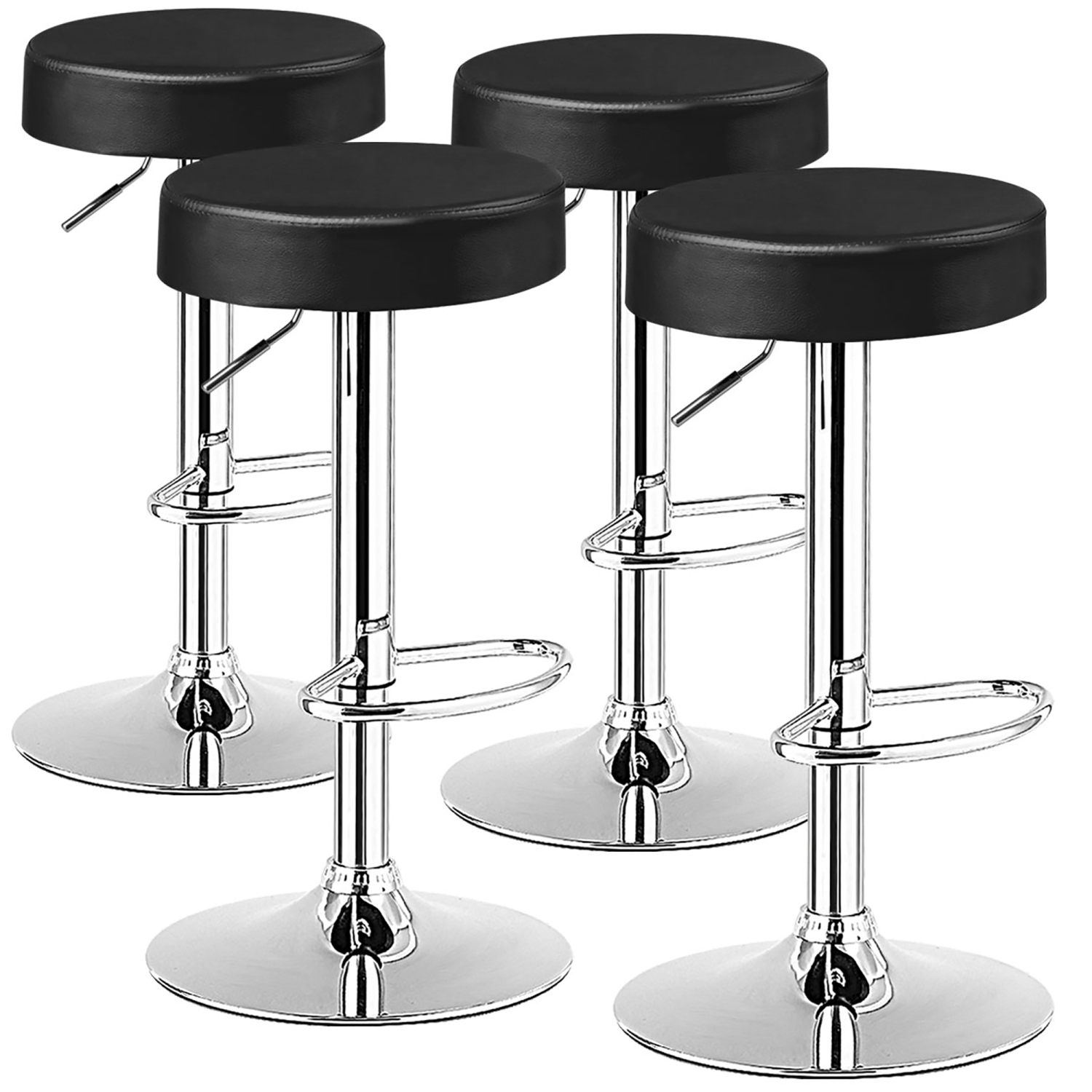 Costway Set of 4 Round Adjustable Swivel Pub Chair U Leather w/ Footrest Black