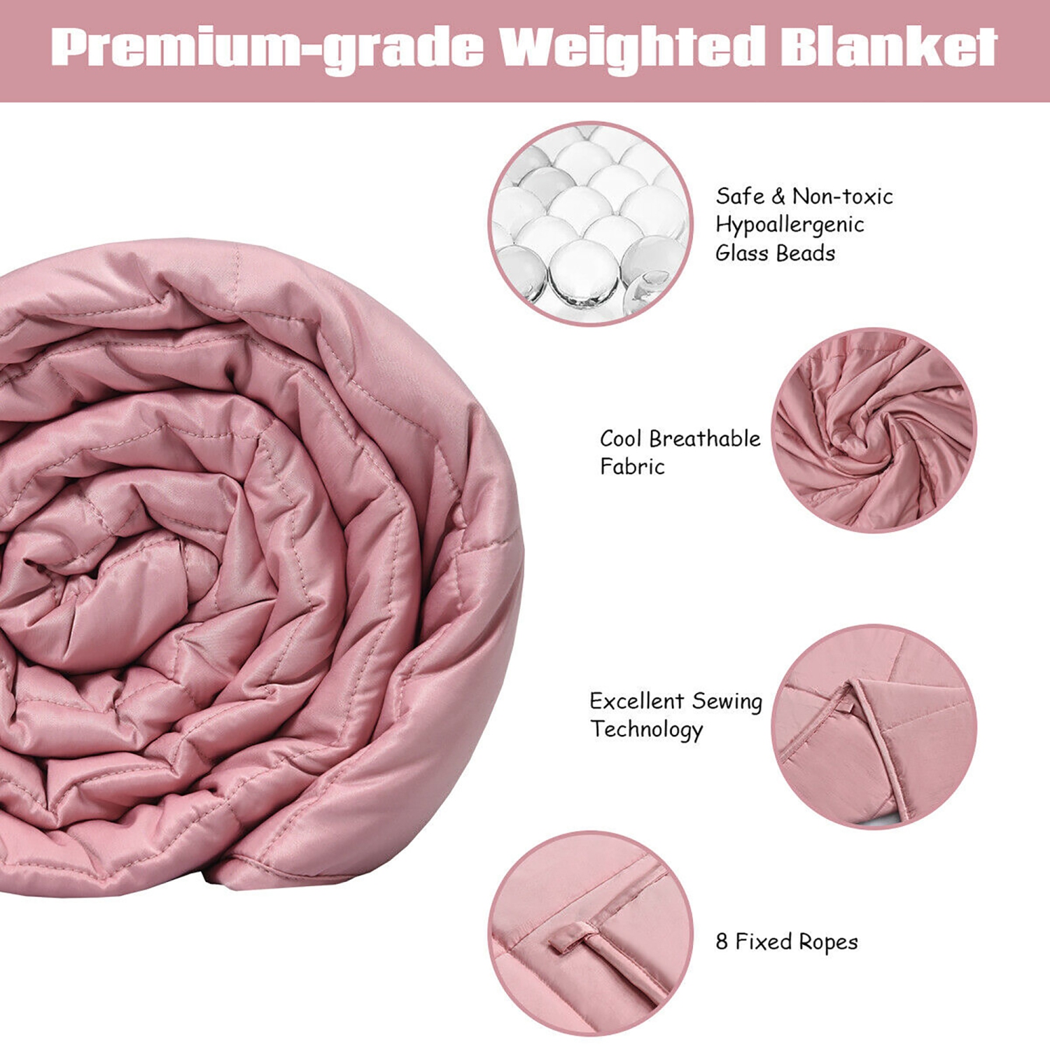 Costway 10lbs Premium Cooling Heavy Weighted Blanket Soft Fabric Breathable 41''x60'' Pink