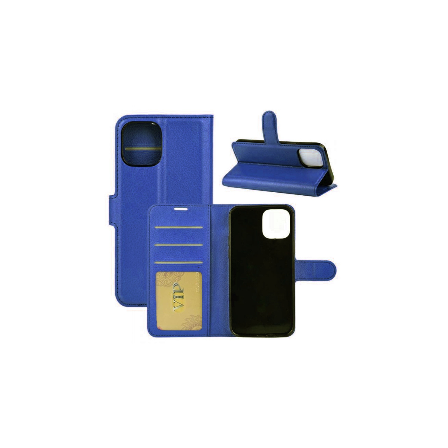 [CS] iPhone 12 Mini Case, Magnetic Leather Folio Wallet Flip Case Cover with Card Slot, Navy