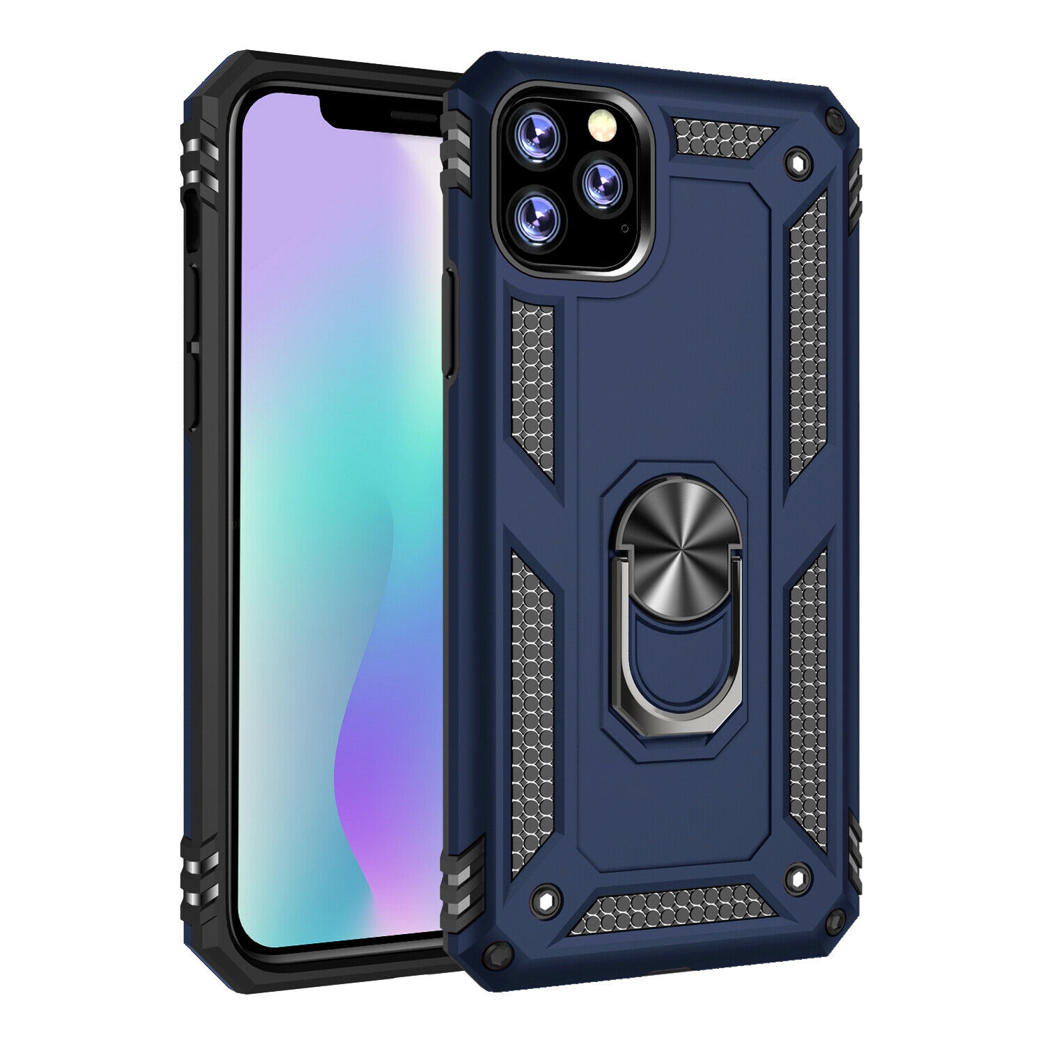 【CSmart】 Anti-Drop Hybrid Magnetic Hard Armor Case with Ring Holder for iPhone 12 Pro Max (6.7"), Navy