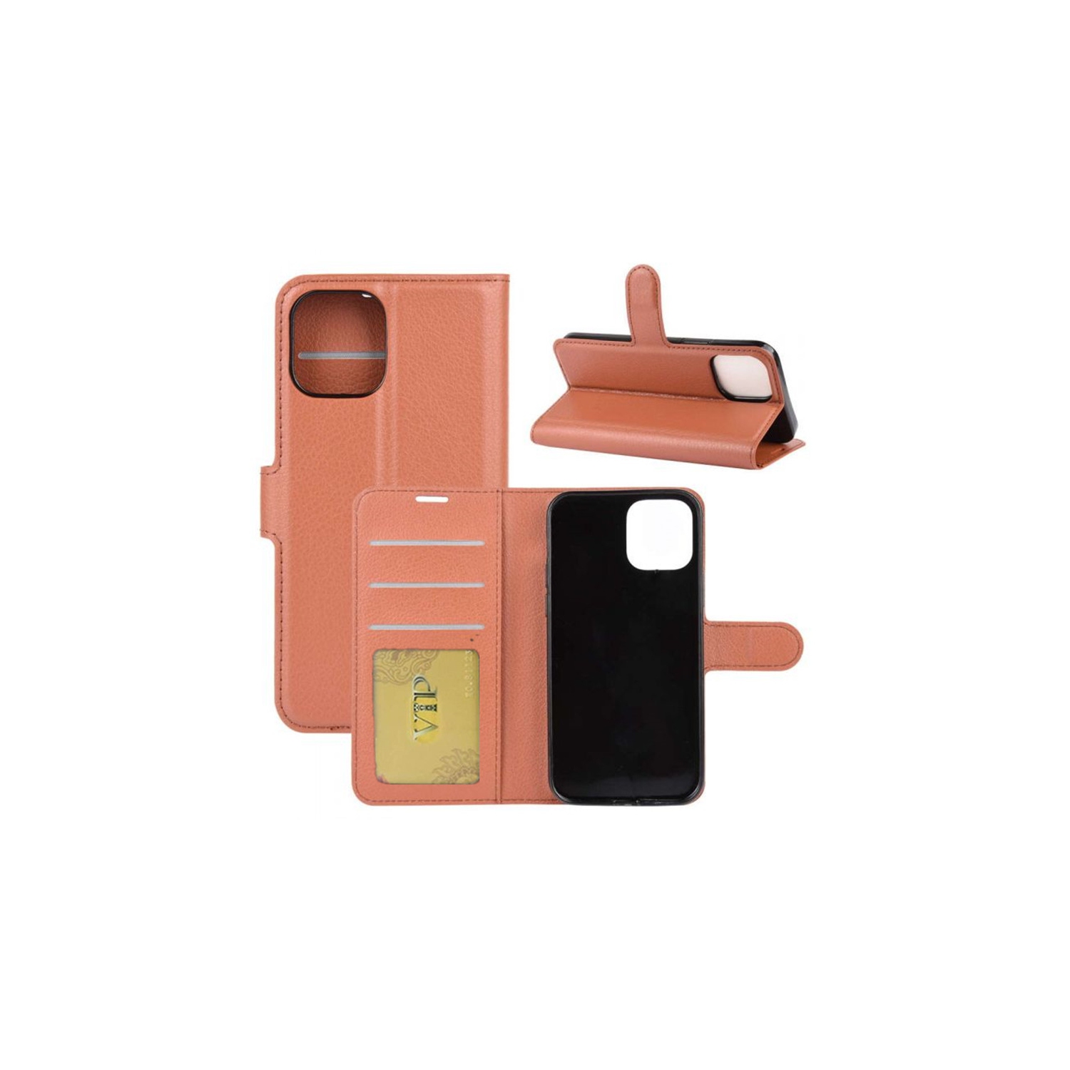 [CS] iPhone 12 Mini Case, Magnetic Leather Folio Wallet Flip Case Cover with Card Slot, Brown