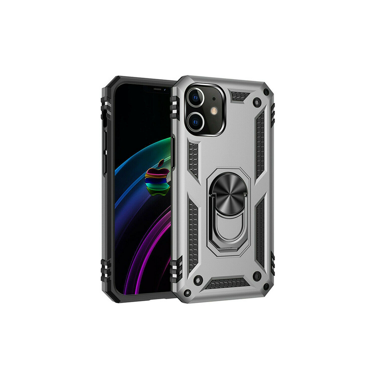 【CSmart personnalisé de protection magnétique hybride contre les chutes avec support à anneau pour iPhone 12 Mini, argenté