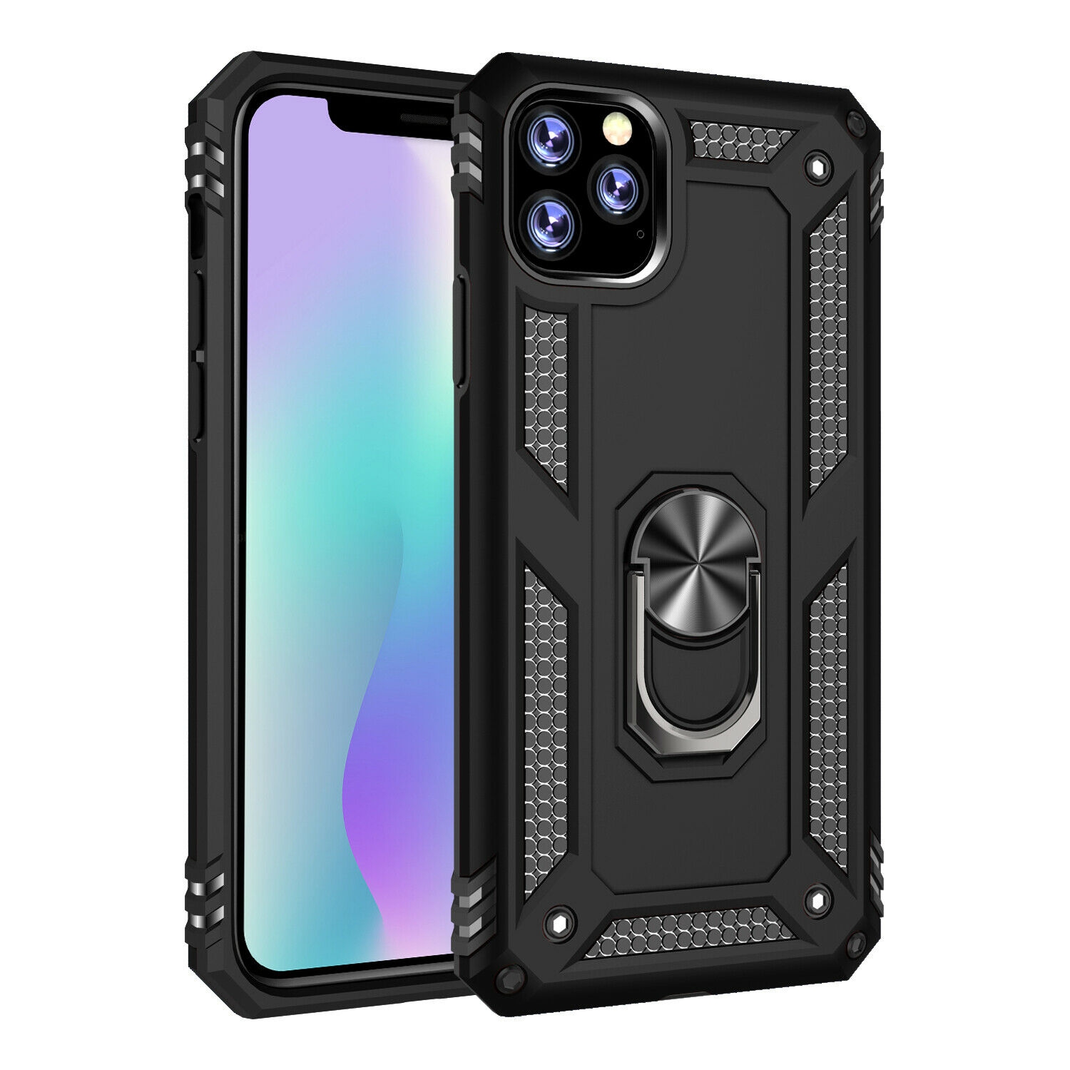 【CSmart】 Anti-Drop Hybrid Magnetic Hard Armor Case with Ring Holder for iPhone 12 Pro Max (6.7"), Black
