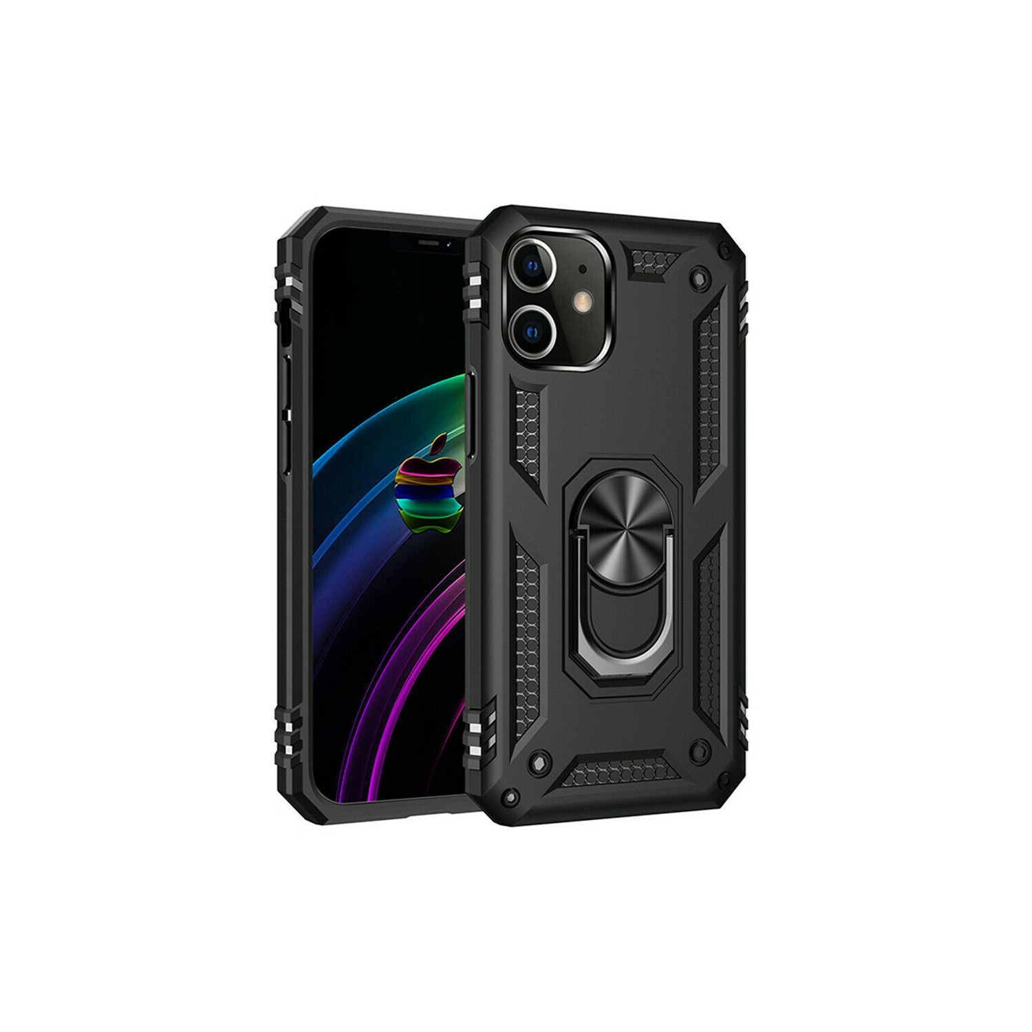 Étui rigide magnétique hybride anti-chute avec support d'anneau pour iPhone 12 Mini, noir