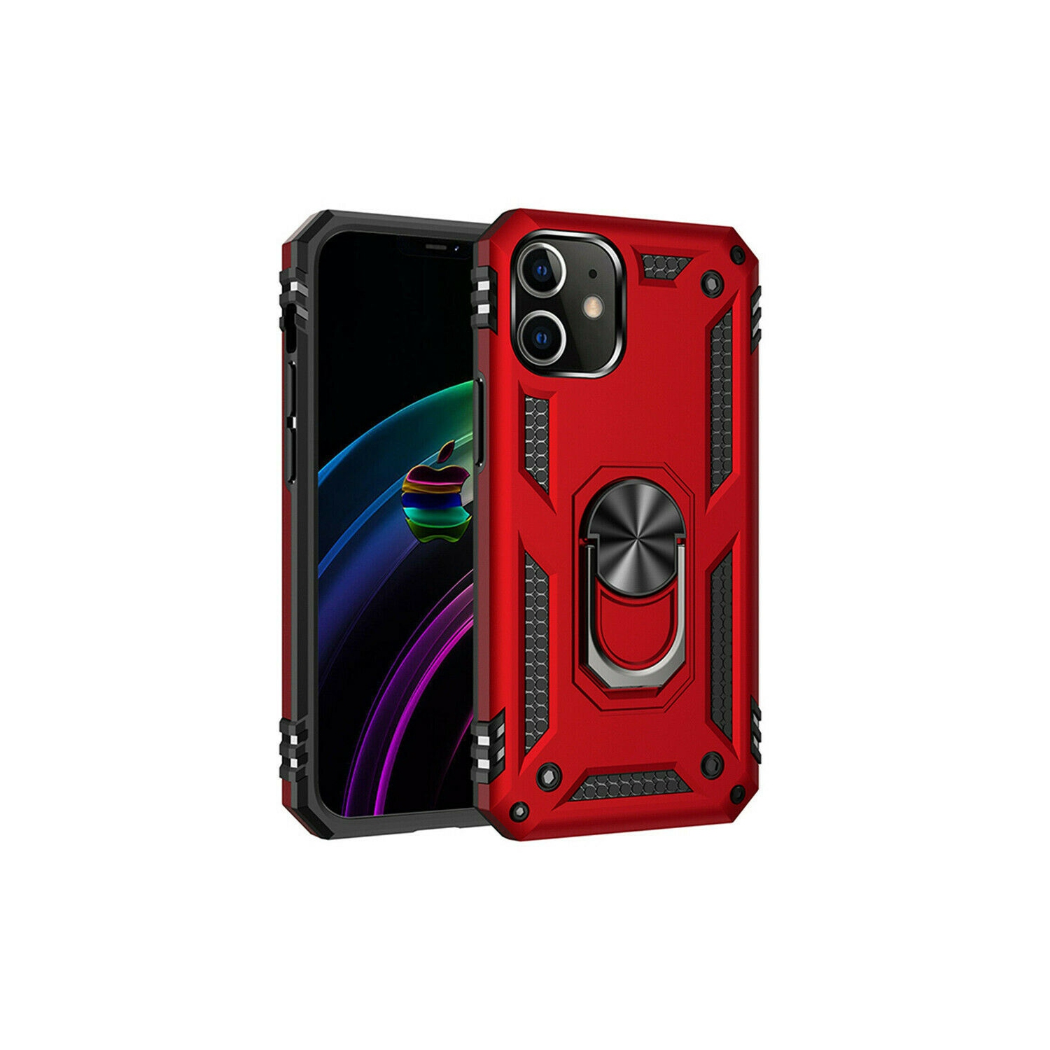 Étui rigide magnétique hybride anti-chute avec support d'anneau pour iPhone 12 Mini, rouge