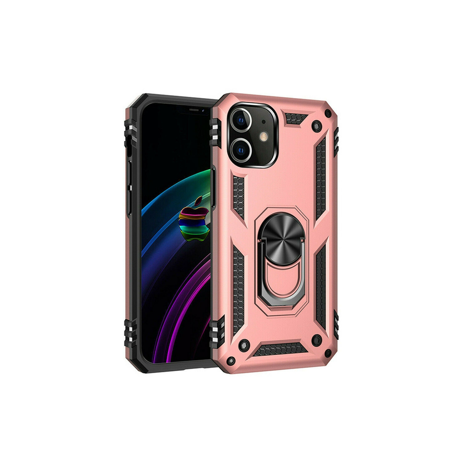 【CSmart】 Anti-Drop Hybrid Magnetic Hard Armor Case with Ring Holder for iPhone 12 Mini, Rose Gold