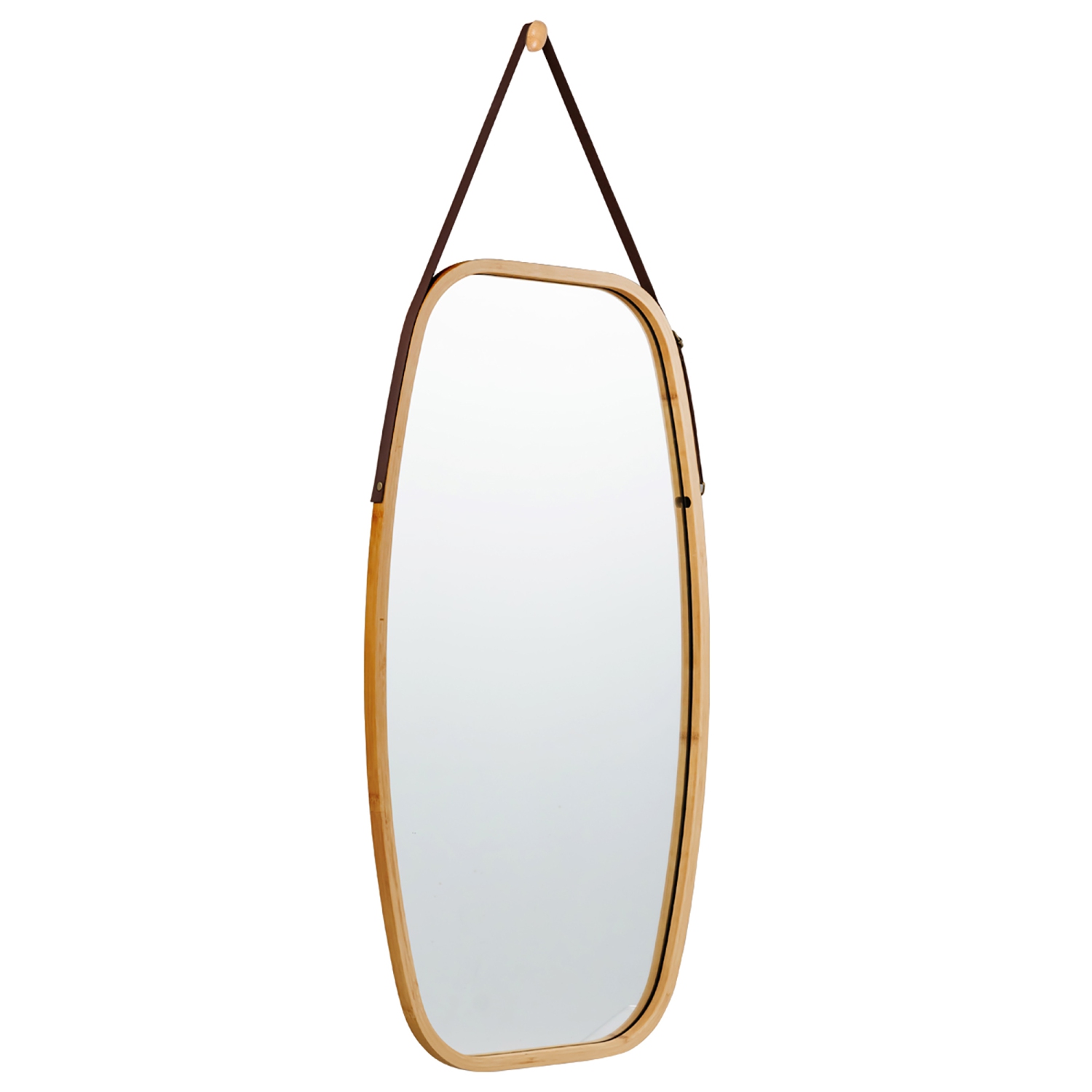 Costway 30'' Modern Rectangle Wall Hanging Framed Mirror w/ Faux Leather Strap Bathroom