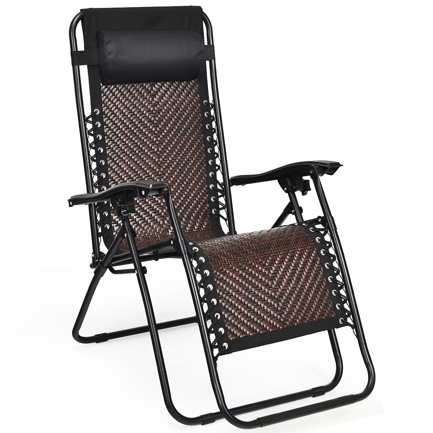 Costway 2PCS Patio Rattan Zero Gravity Lounge Chair Folding Recliner Headrest