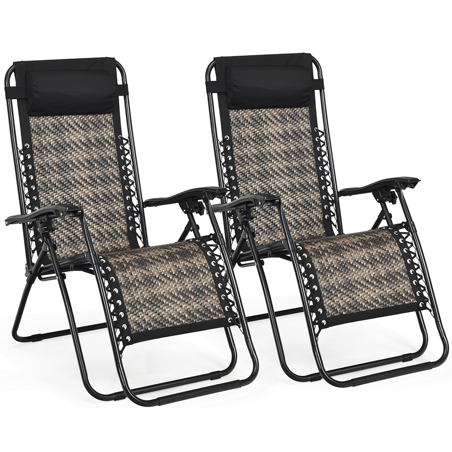 Costway 2PCS Patio Rattan Zero Gravity Lounge Chair Folding Recliner Headrest