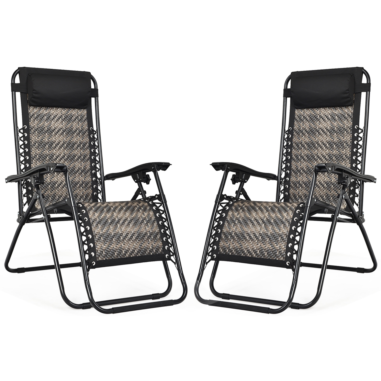 Costway 2PCS Patio Rattan Zero Gravity Lounge Chair Folding Recliner Headrest