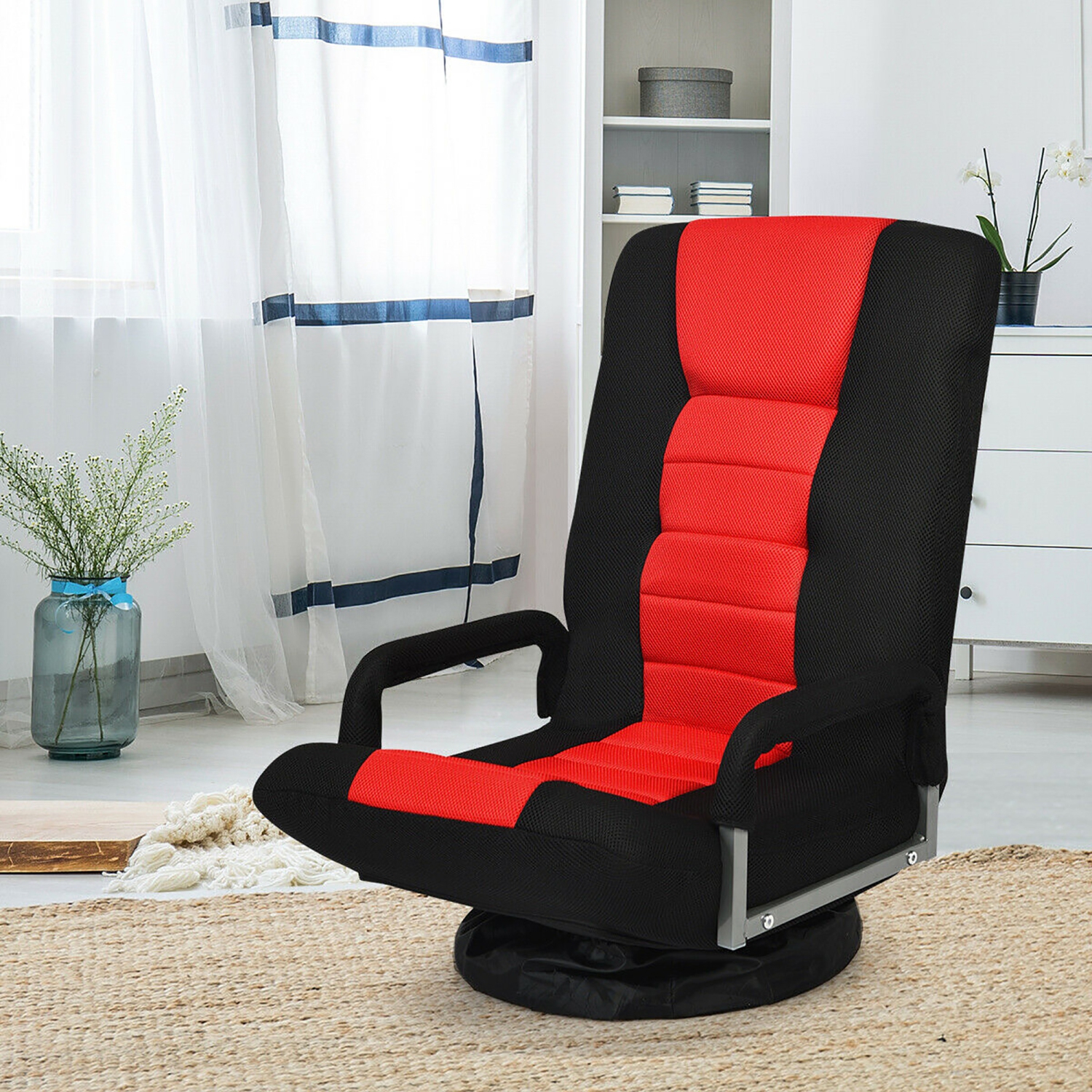 Costway 360-Degree Swivel Gaming Floor Chair with Foldable Adjustable Backrest
