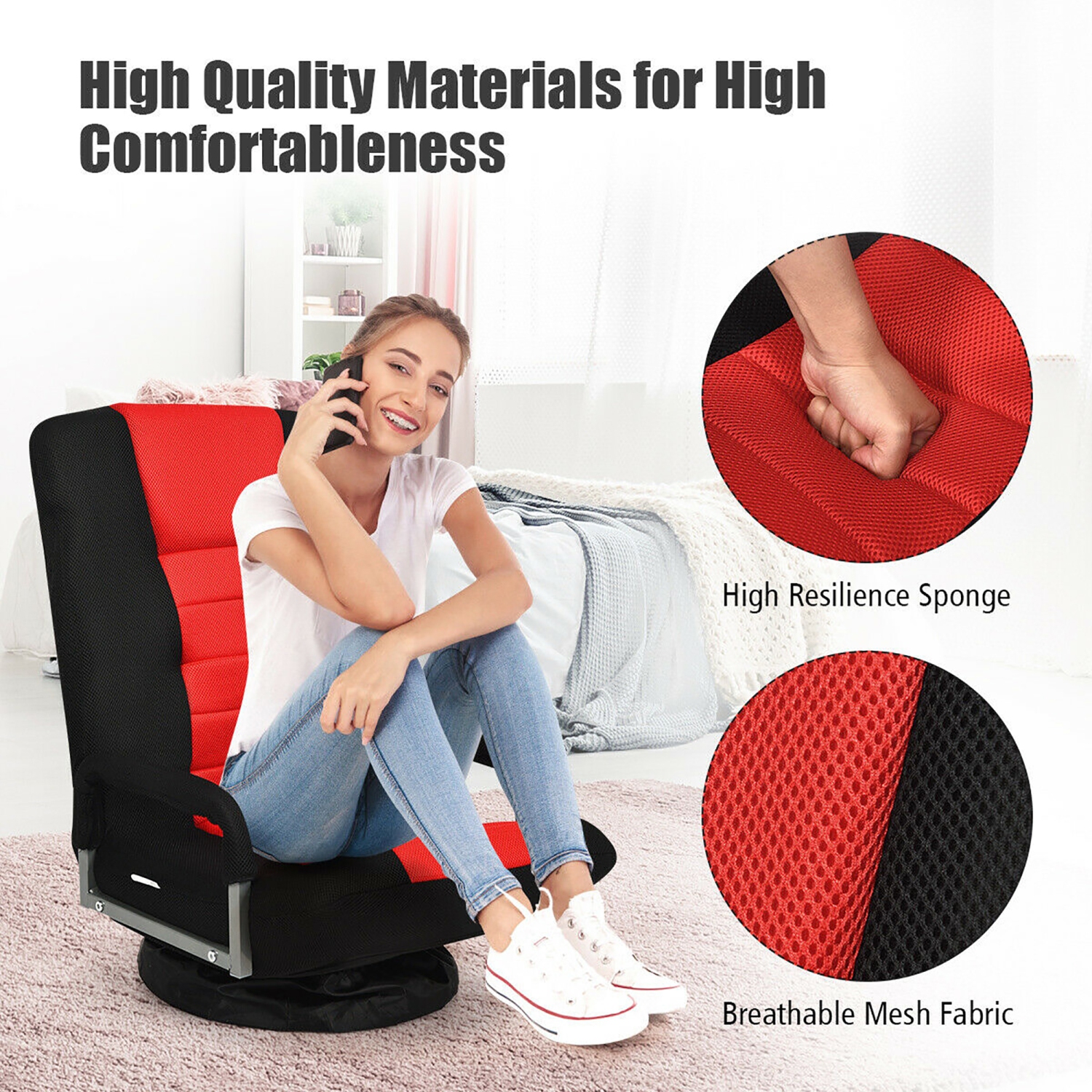 Costway 360-Degree Swivel Gaming Floor Chair with Foldable Adjustable Backrest