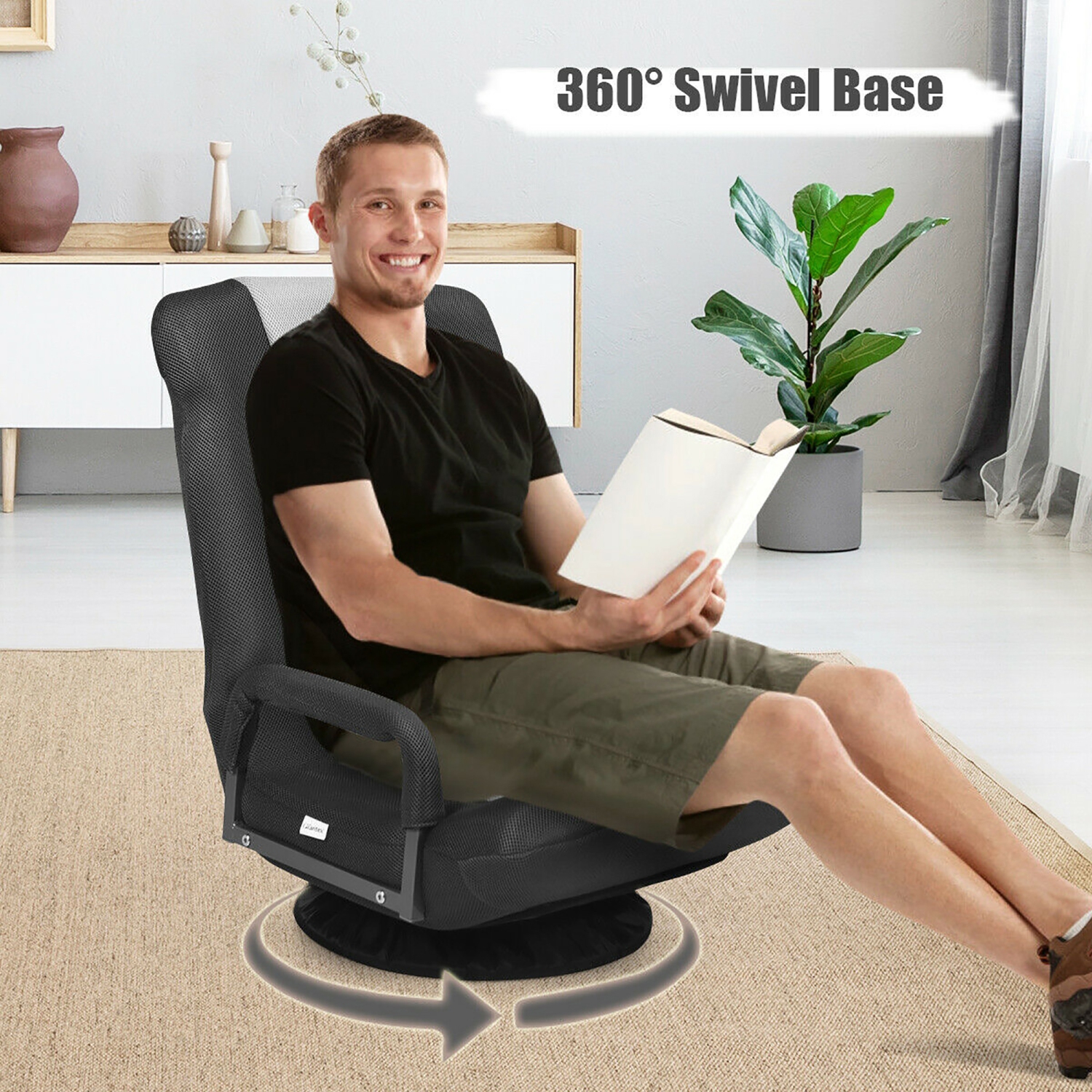 Costway 360-Degree Swivel Gaming Floor Chair with Foldable Adjustable Backrest