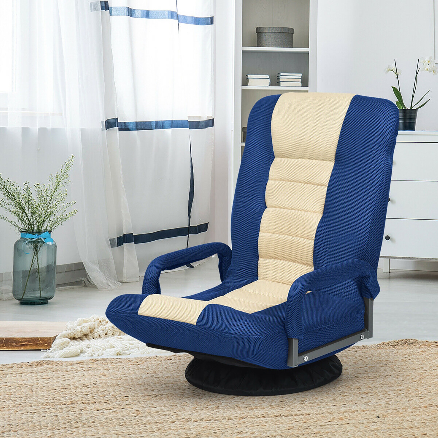 Costway 360-Degree Swivel Gaming Floor Chair with Foldable Adjustable Backrest