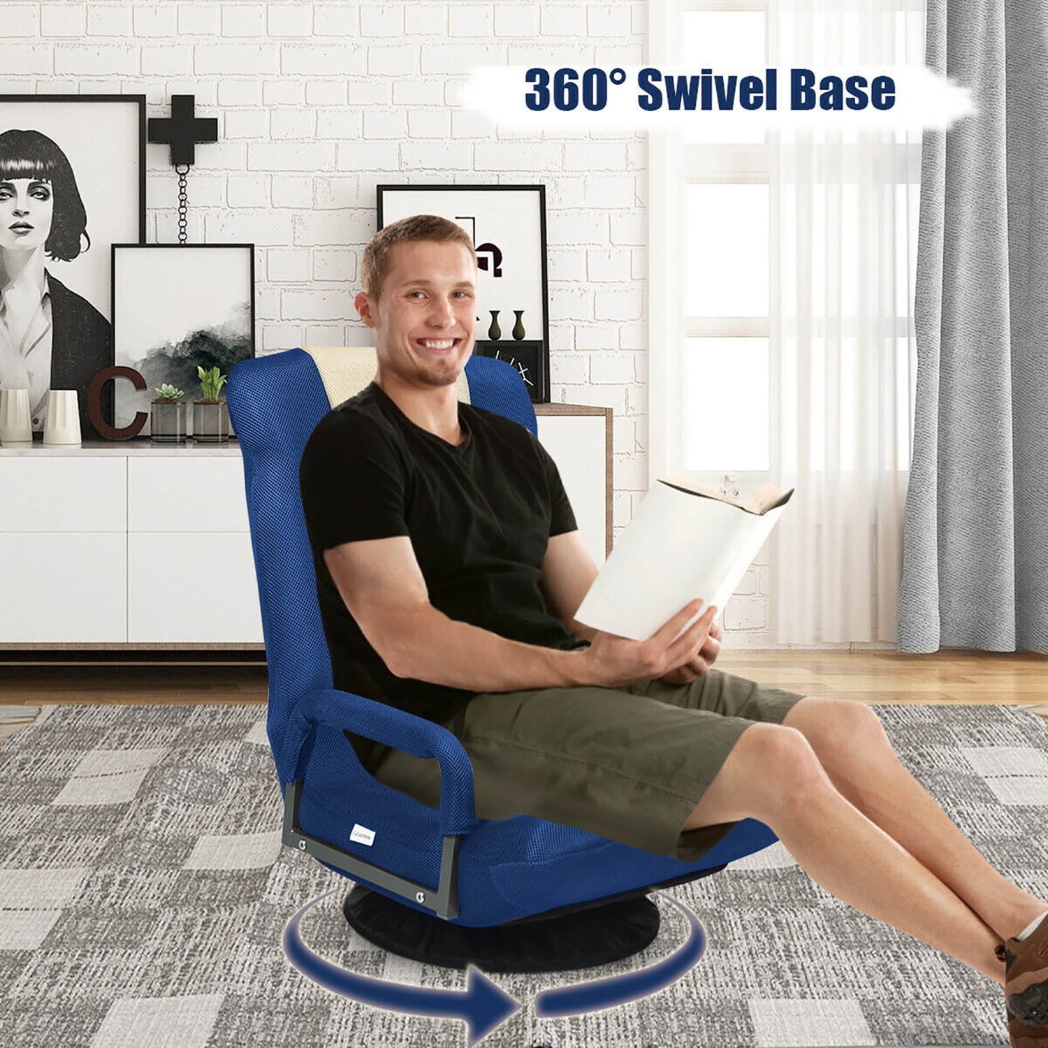 Costway 360-Degree Swivel Gaming Floor Chair with Foldable Adjustable Backrest