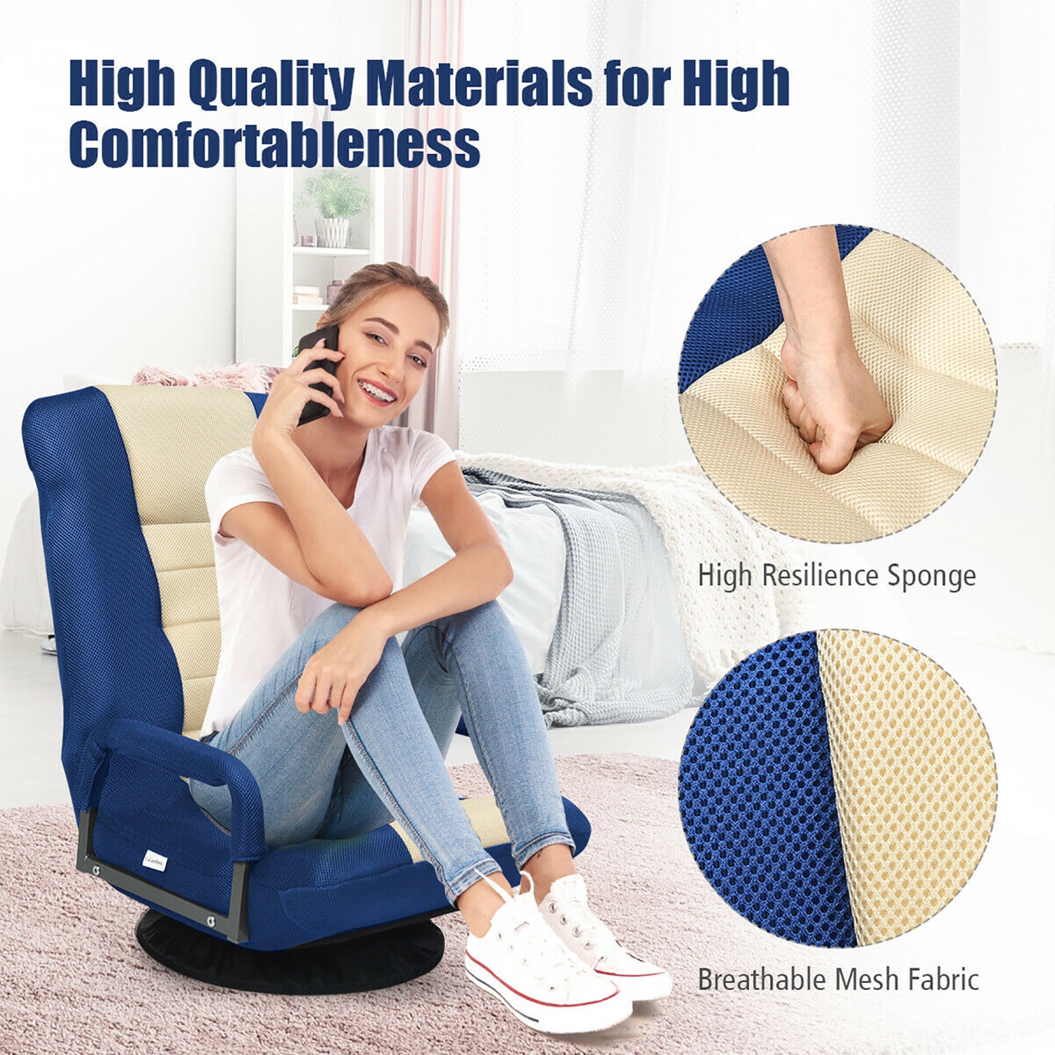Costway 360-Degree Swivel Gaming Floor Chair with Foldable Adjustable Backrest