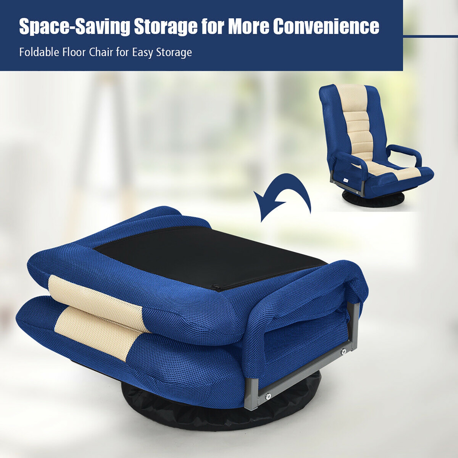 Costway 360-Degree Swivel Gaming Floor Chair with Foldable Adjustable Backrest