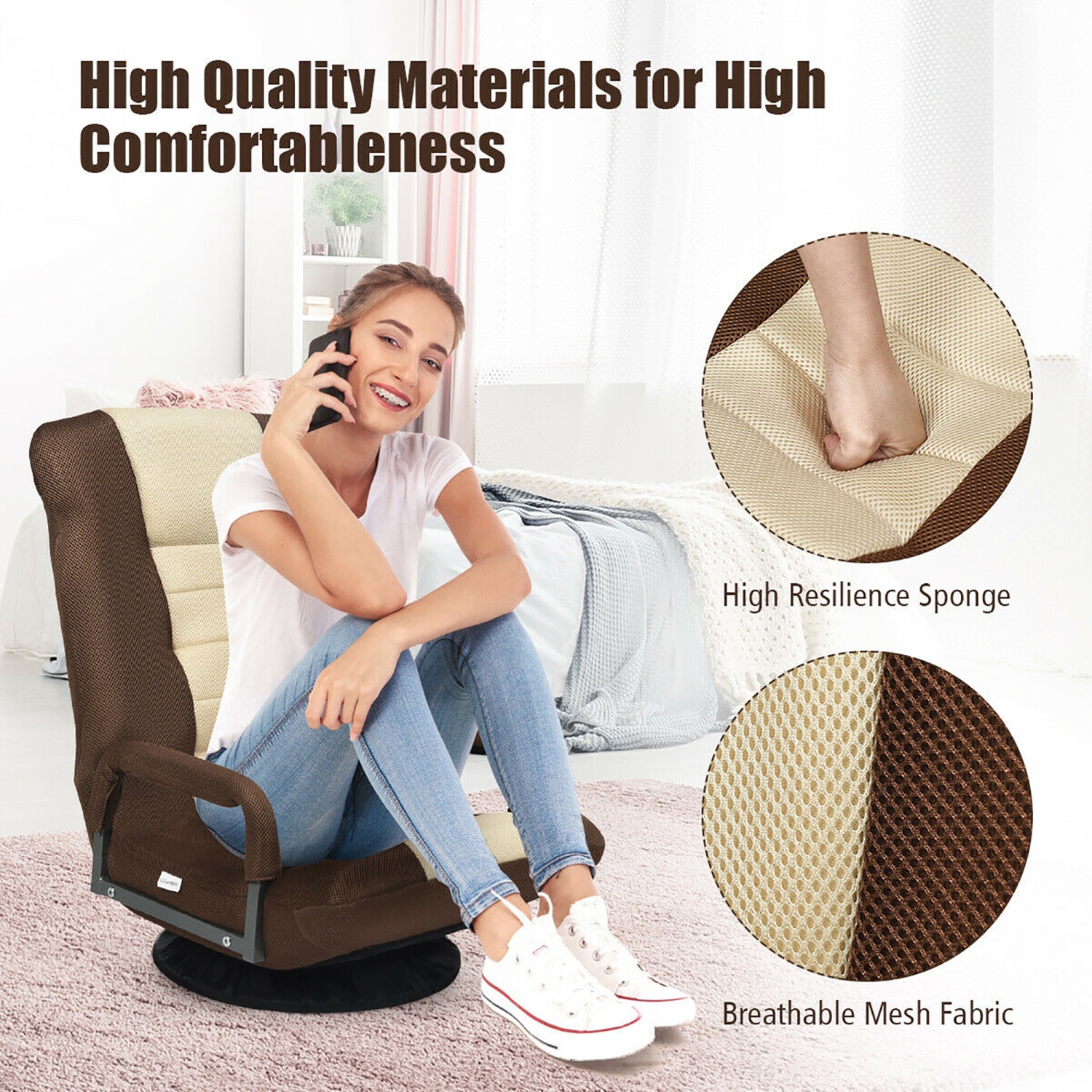 Costway 360-Degree Swivel Gaming Floor Chair with Foldable Adjustable Backrest