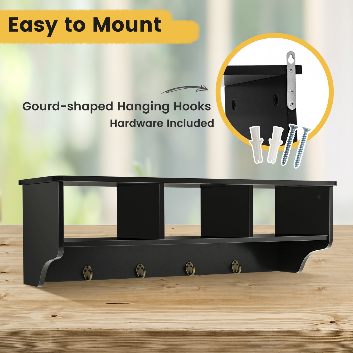 Wall-Mounted Coat Hooks with Shelf for Entryway - Costway
