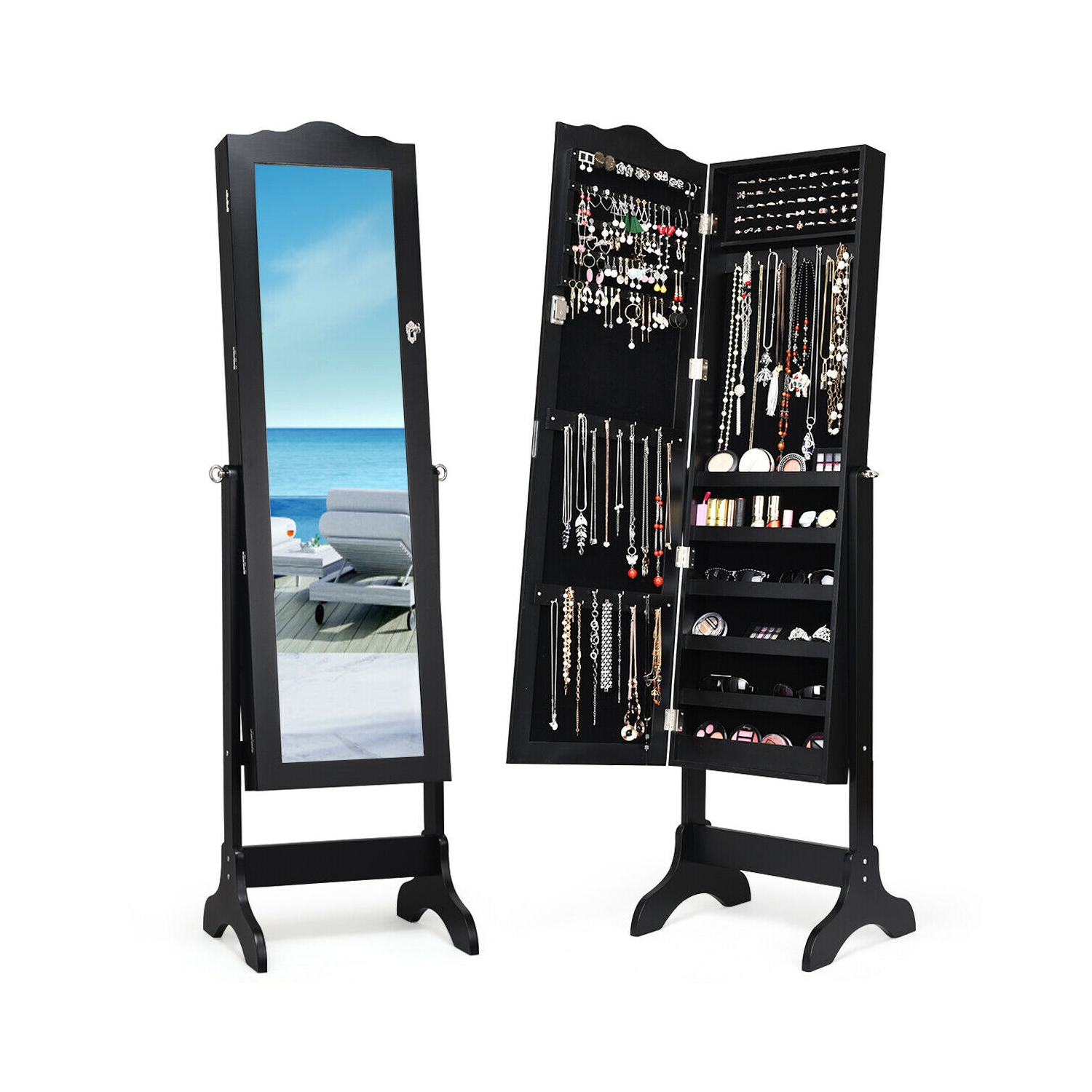 Armoire à bijoux verrouillable avec miroir et rangement avec support de Costway